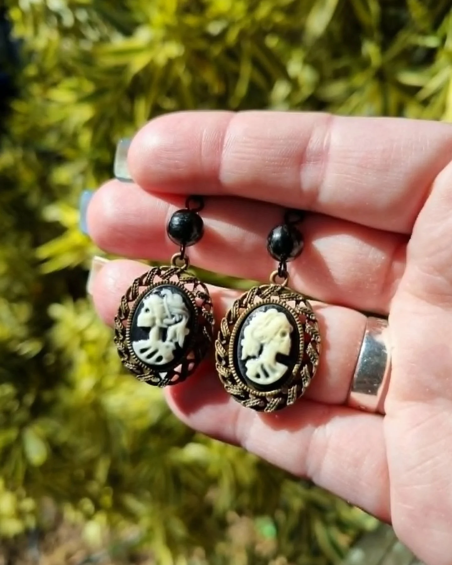 Astrophyllite Skull Lady Earrings - Gold
