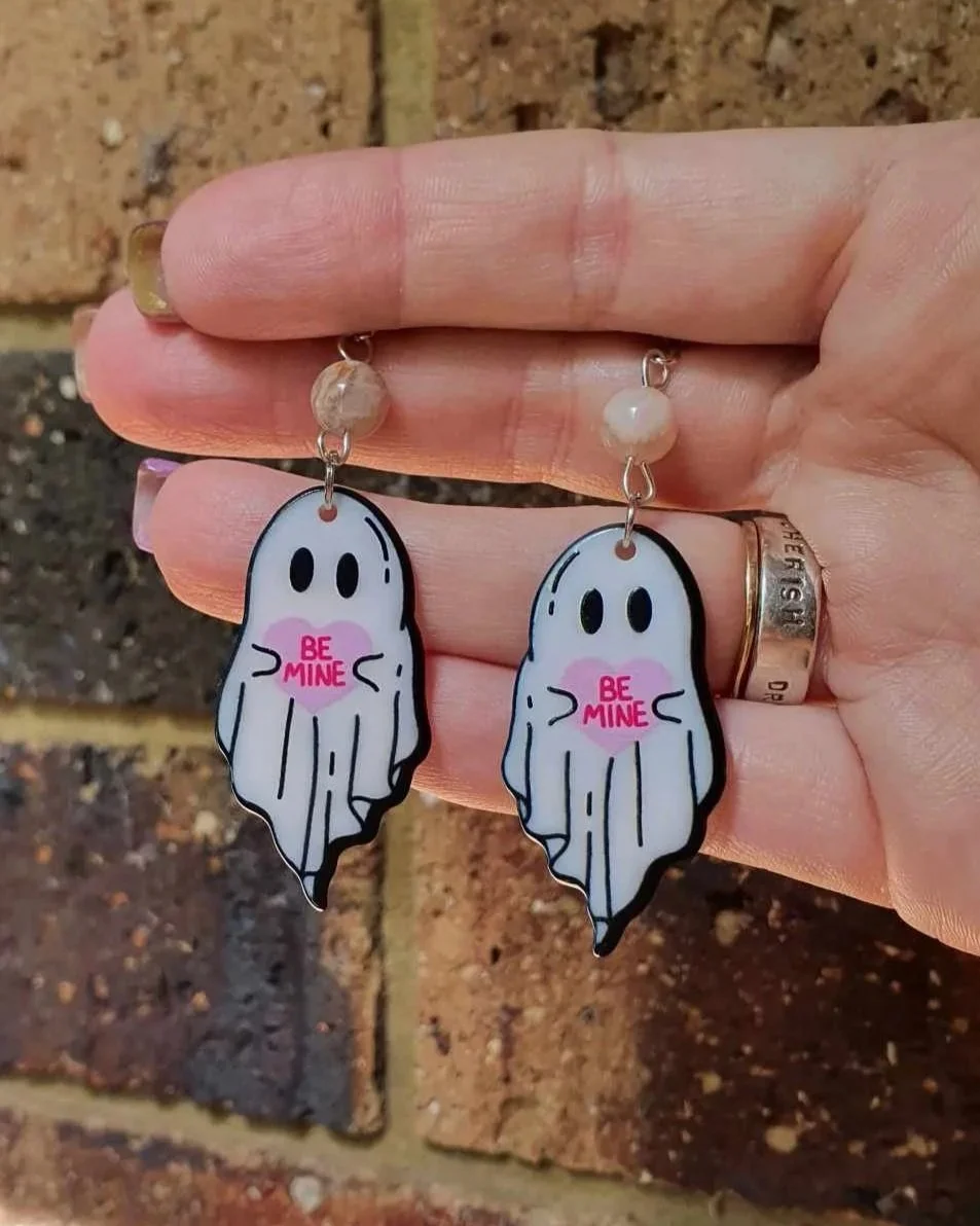 Flower Agate "Be Mine " Ghost Earrings