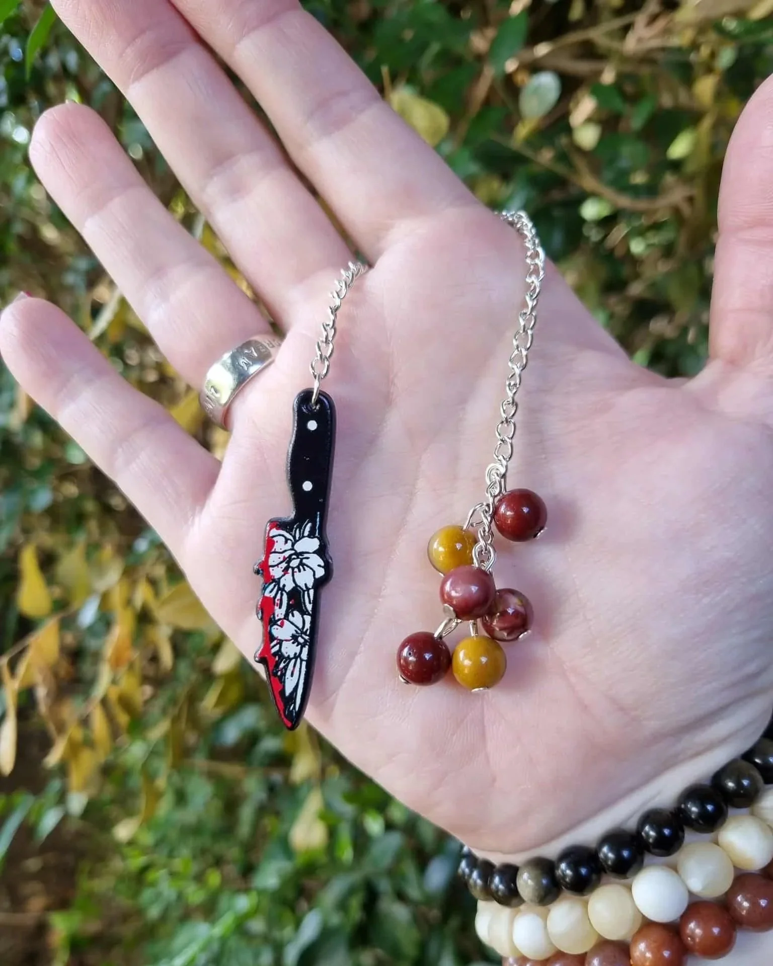 Mixed Mookaite Flower Knife Chain Bookmark