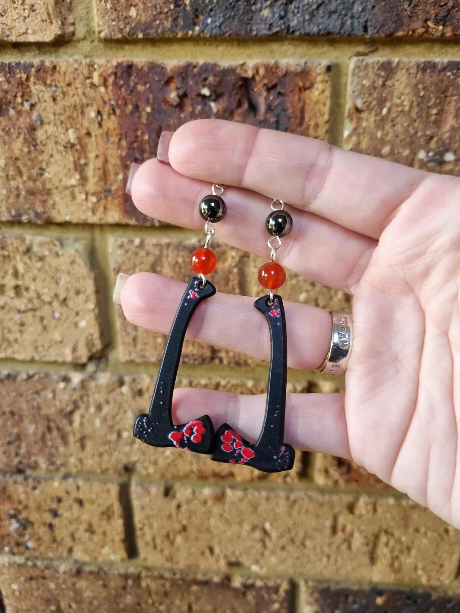 Hematite & Carnelian Knife Earrings - Silver