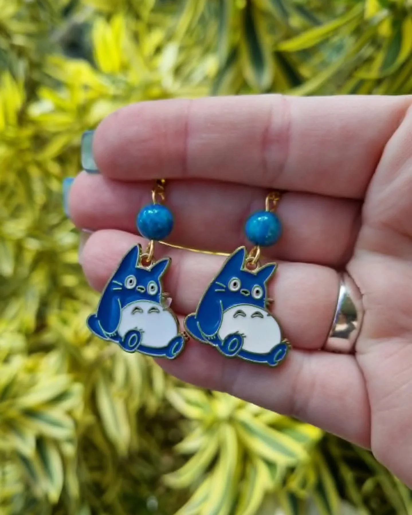 Blue Apatite Totoro Earrings - Gold