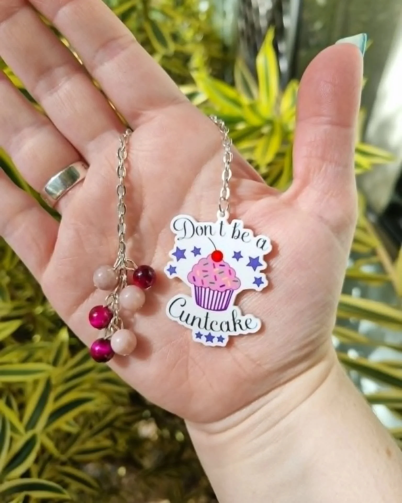 Pink Galaxy Tiger Eye & Pink Opal Cuntcake Bookmark - Silver
