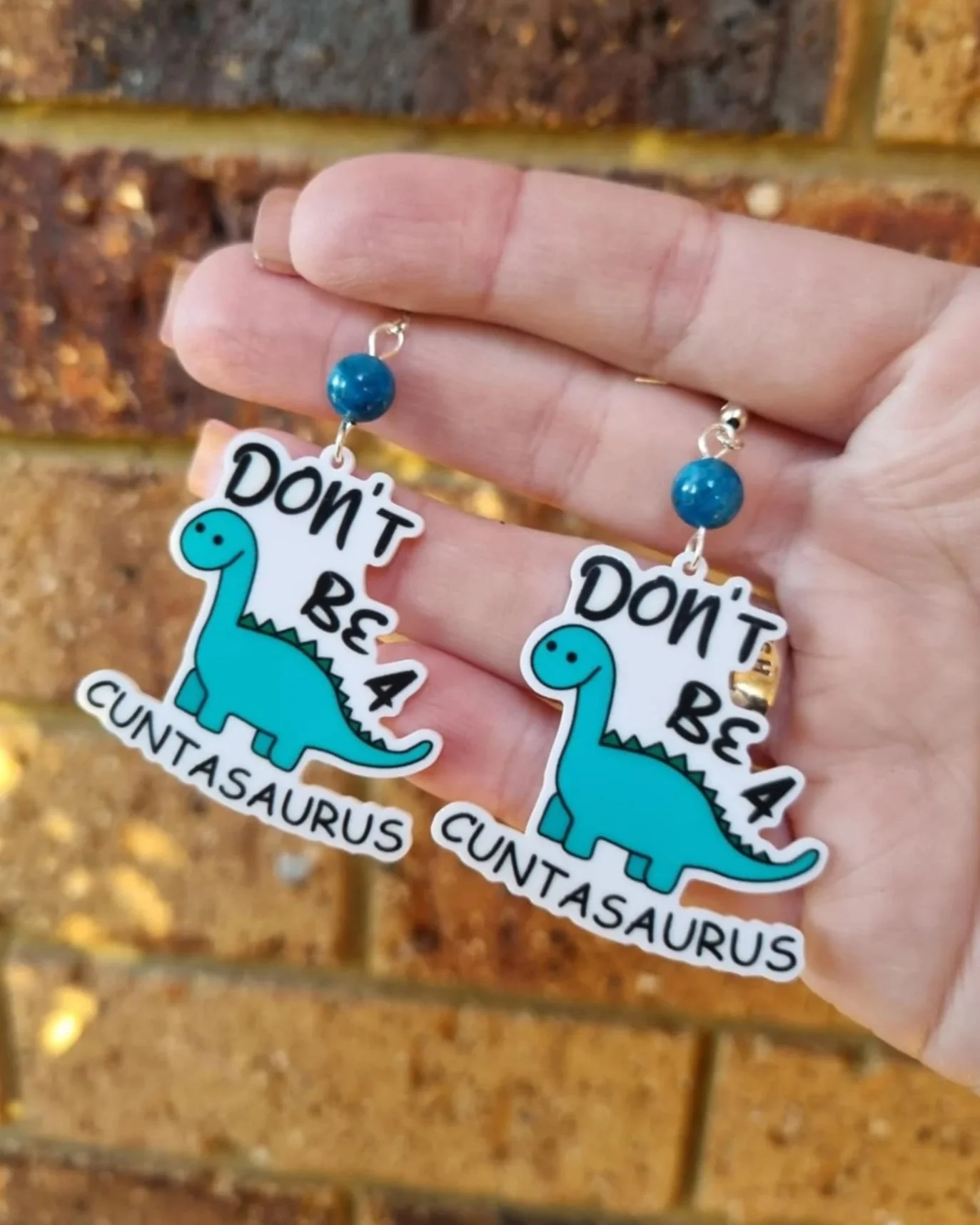 Blue Apatite "Don't be a Cuntasaurs" Earrings- Silver