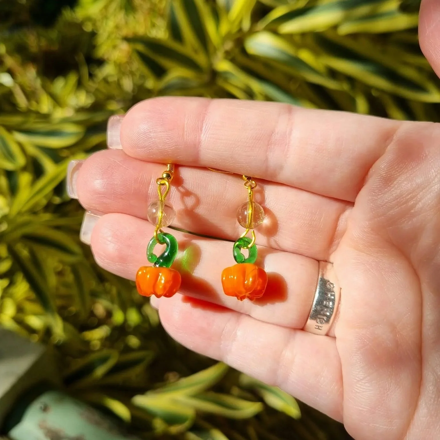 Golden Rutilated Quartz Pumpkin Earrings - Gold