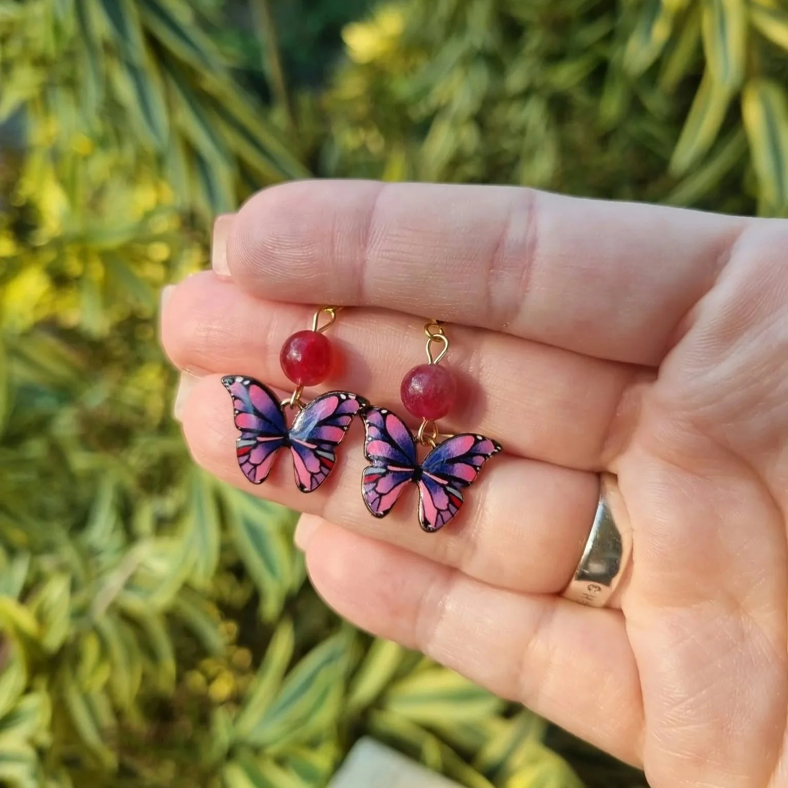 Dyed Quartz Butterfly Earrings - Gold