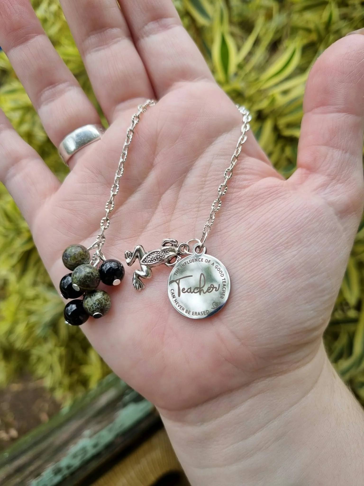 Black Tourmaline & Dragonsblood Teacher Frog Chain Bookmark- Silver