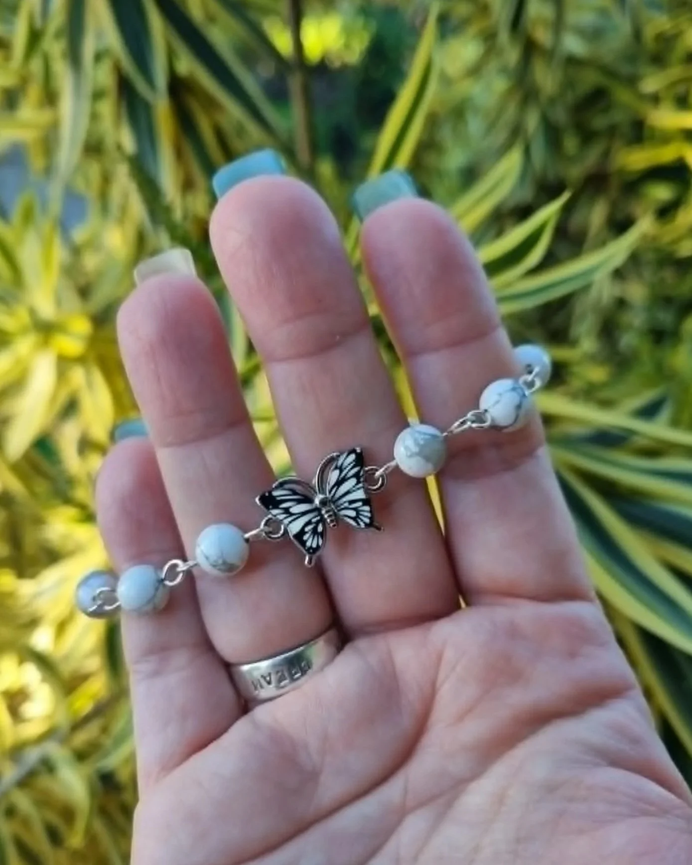 Howlite Butterfly Bracelet - Silver