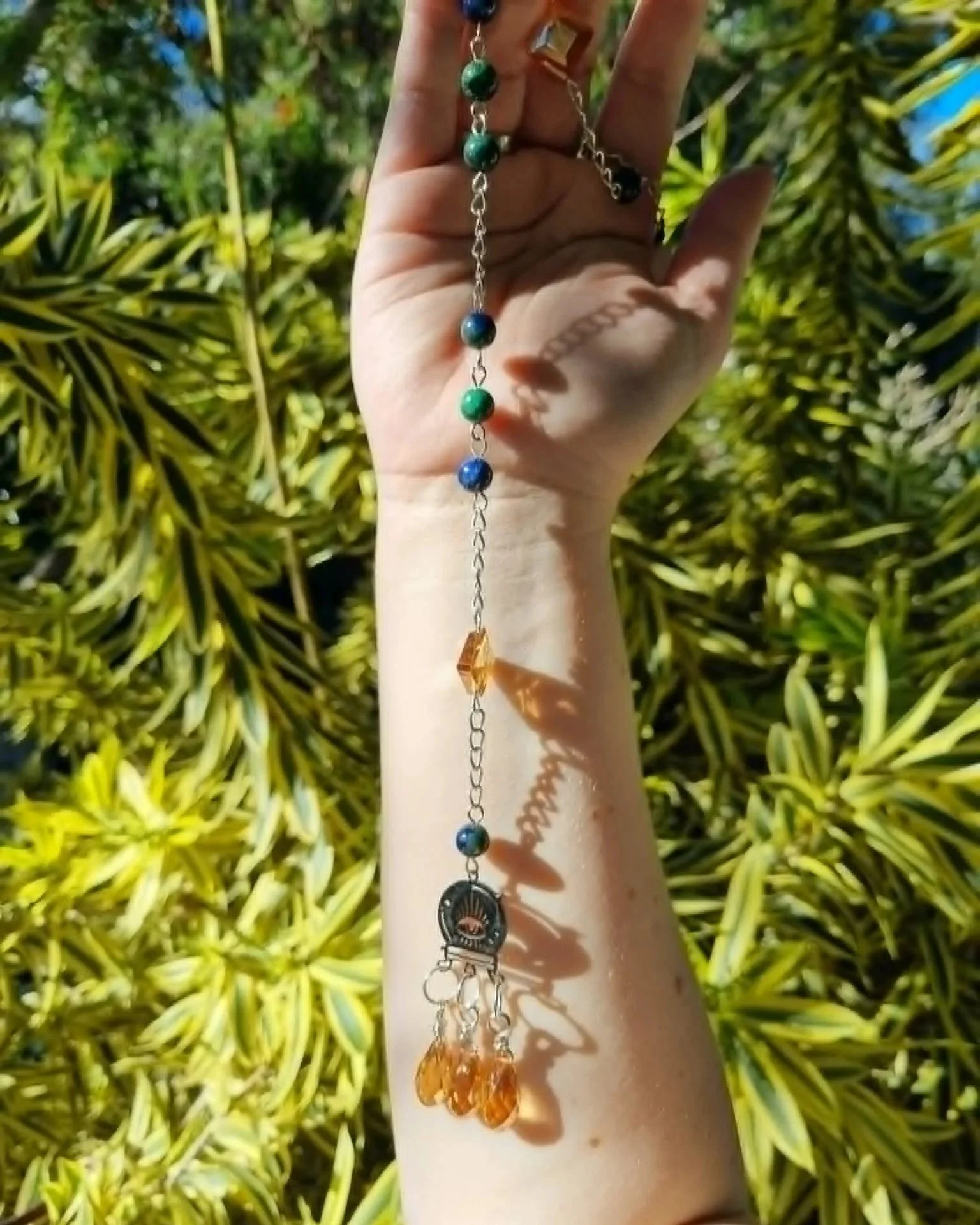 Azurite in Malchaite Crystal Ball Sun-Catcher - Silver