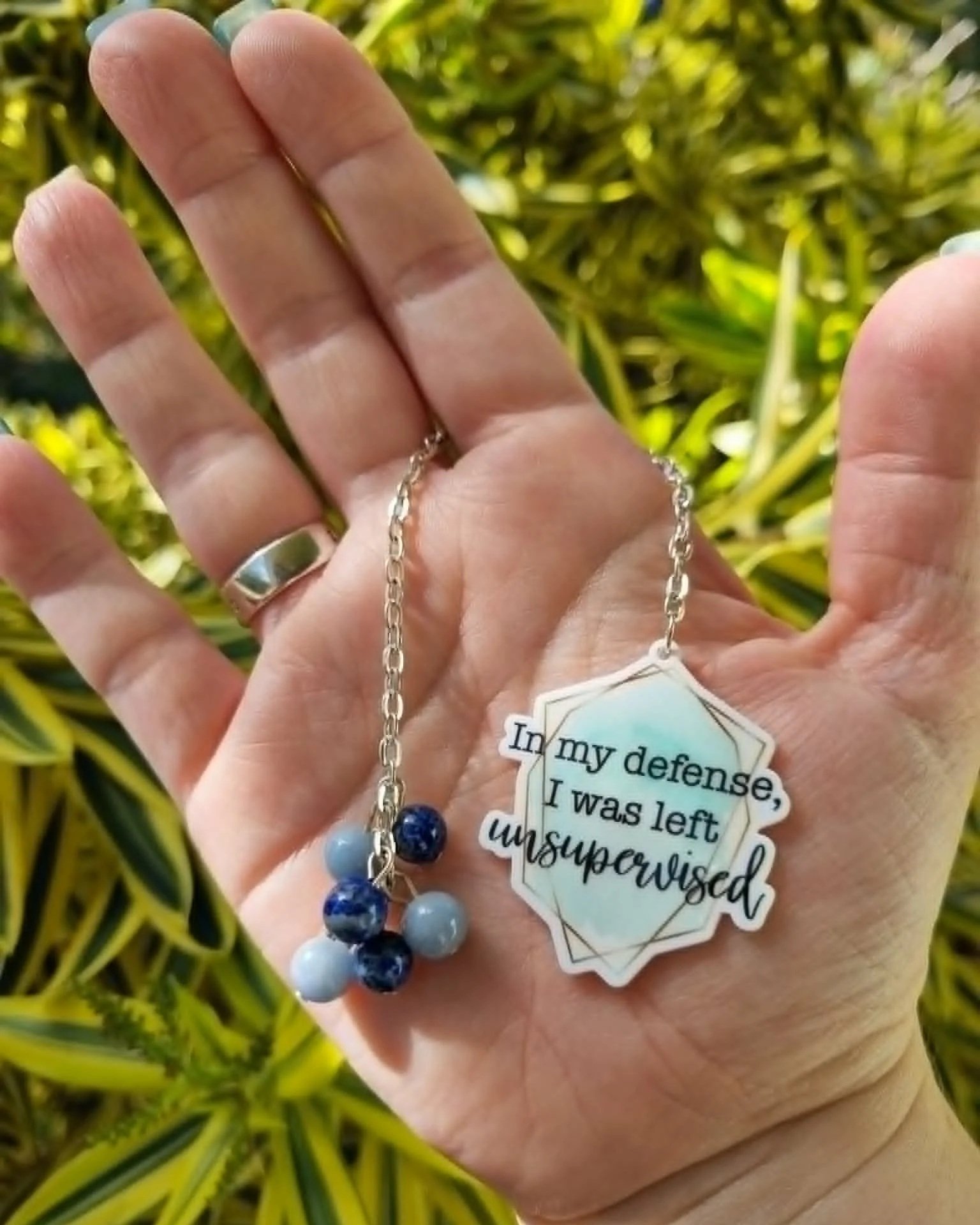 Sodalite & Angelite Unsupervised Chain Bookmark - Silver