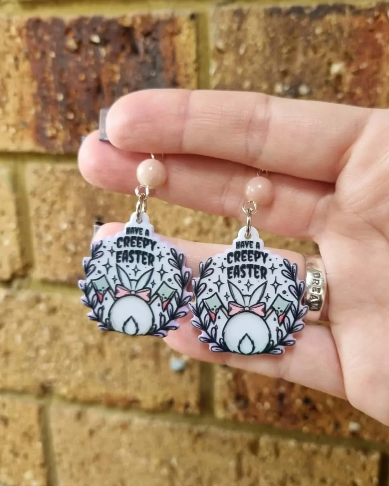 Pink Opal Creepy Easter Earrings