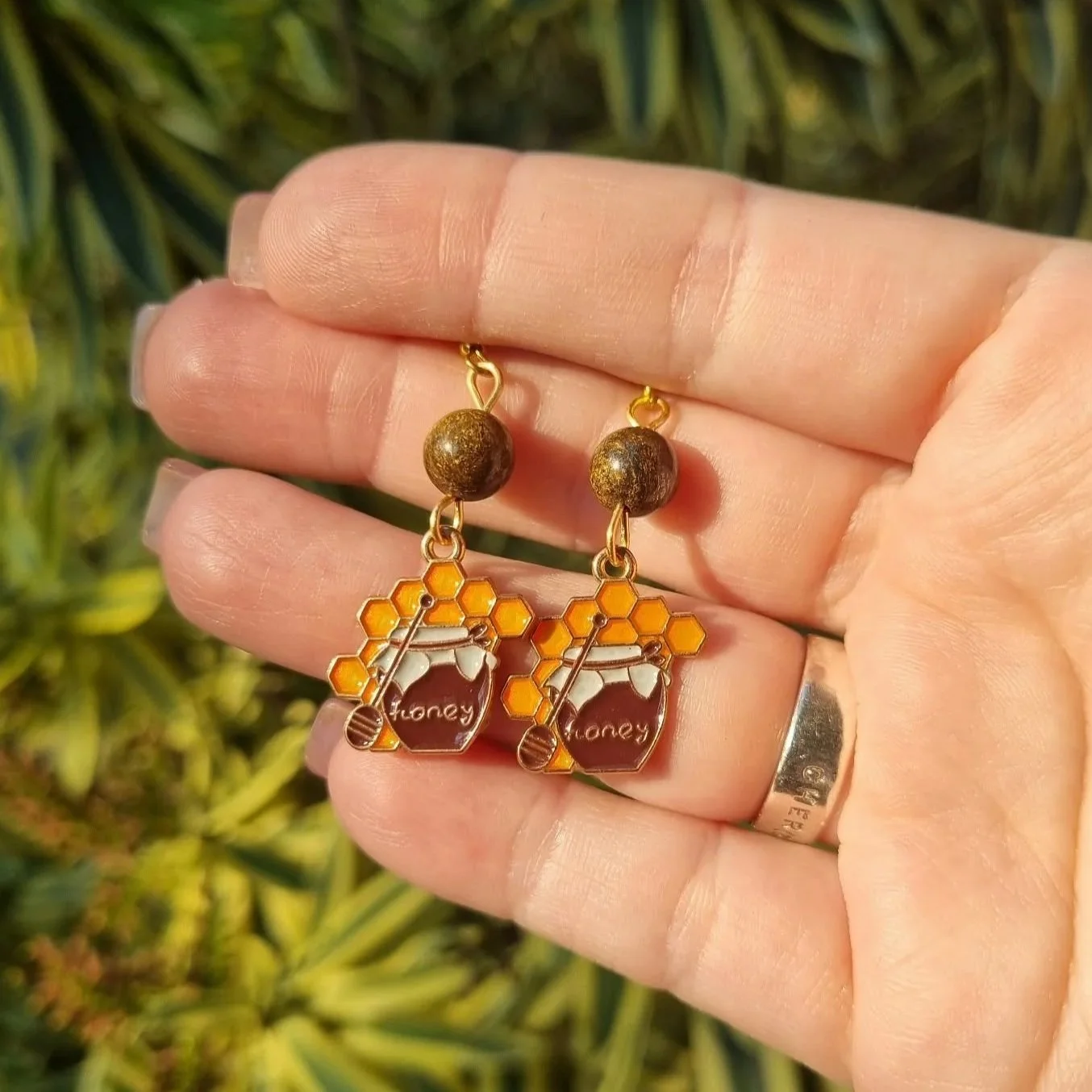 Bronzite Honeycomb Earrings - Gold