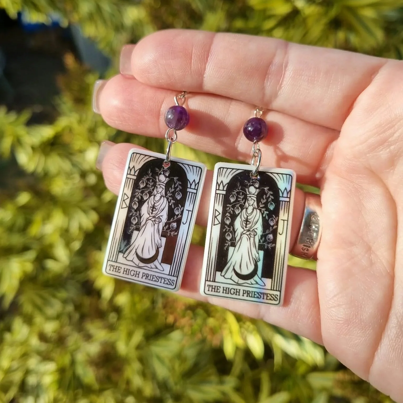Amethyst The High Priestess Tarot Earrings - Silver