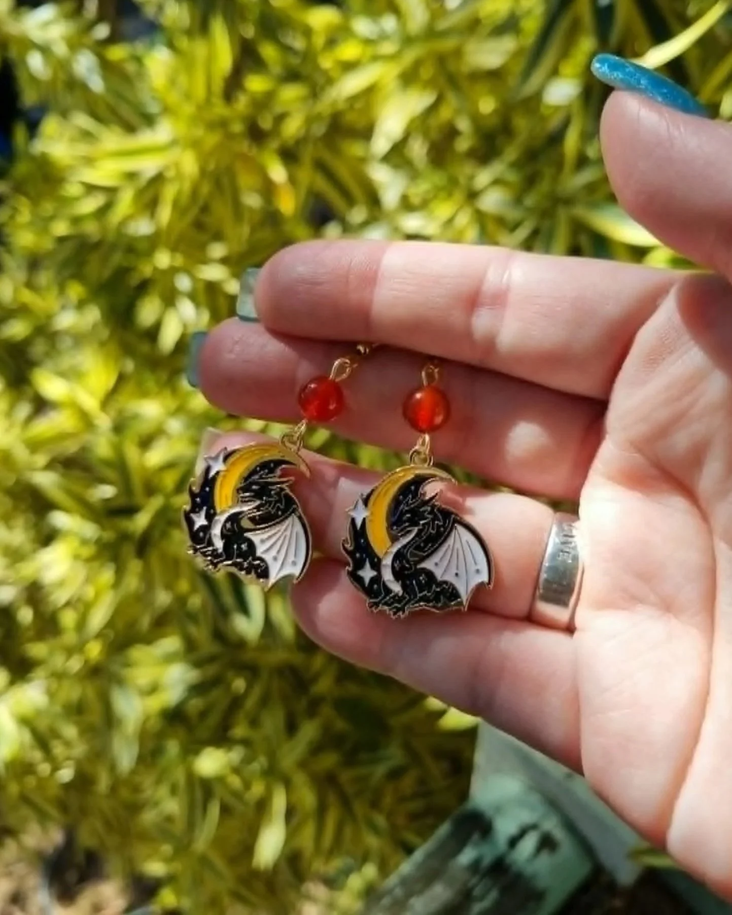 Carnelian Dragon Earrings - Gold