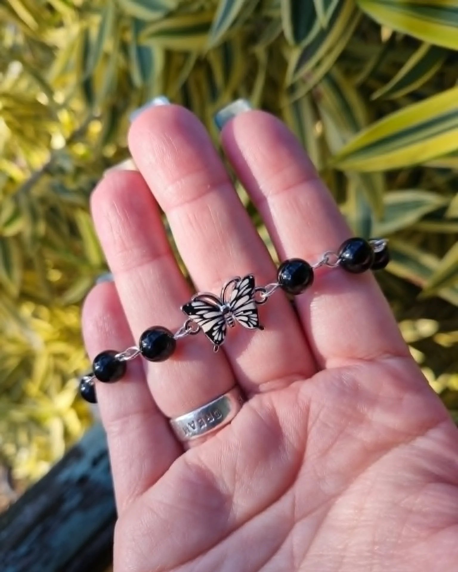 Black Tourmaline Butterfly Bracelet - Silver
