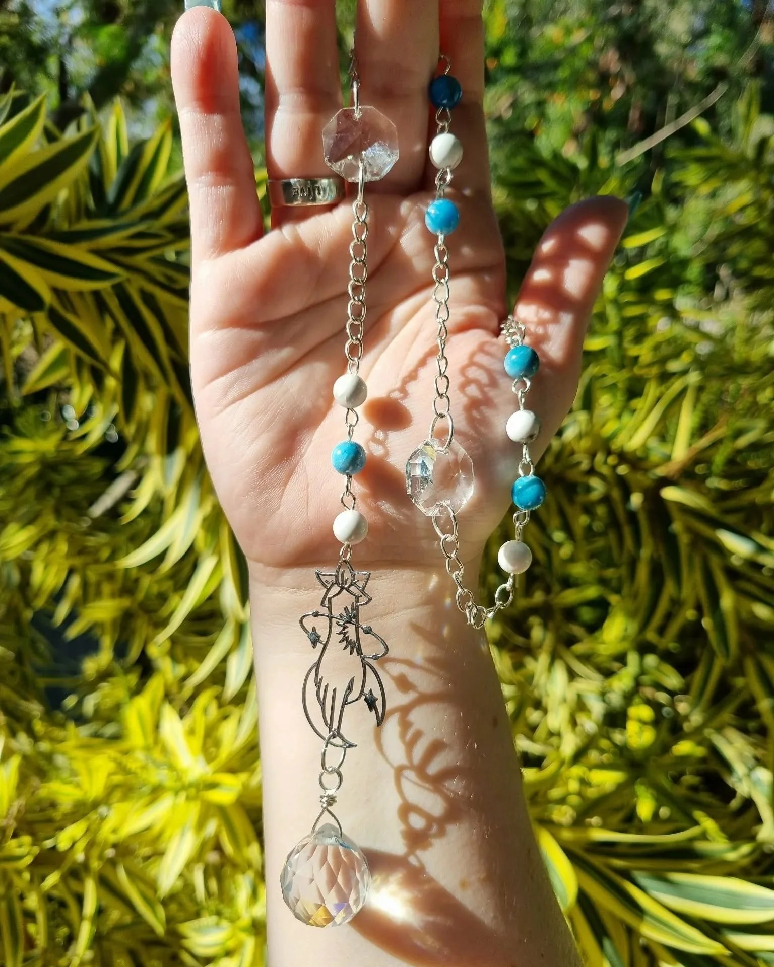 Howlite & Blue Apatite Hand Sun-Catcher - Silver