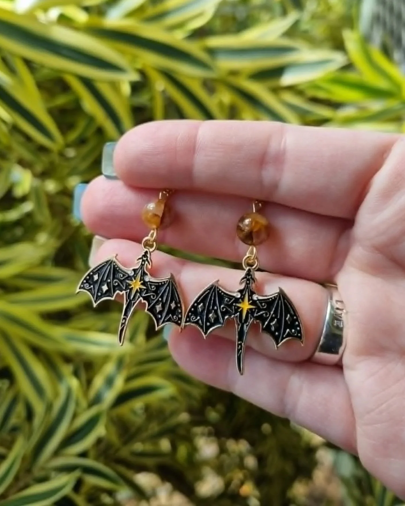 Fire Quartz Dragon Earrings - Gold