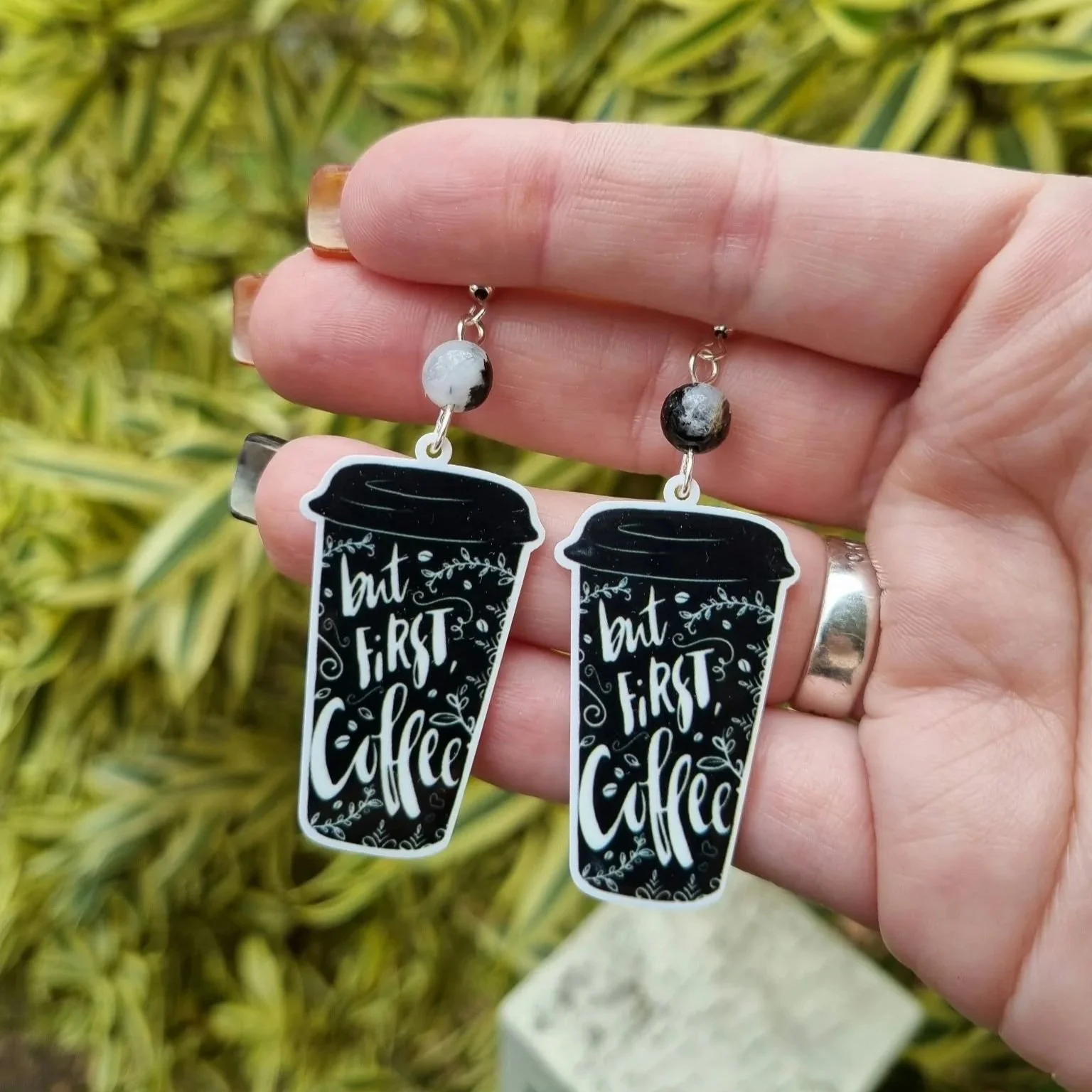 Rainbow Moonstone "Coffee First" Cup Earrings- Silver