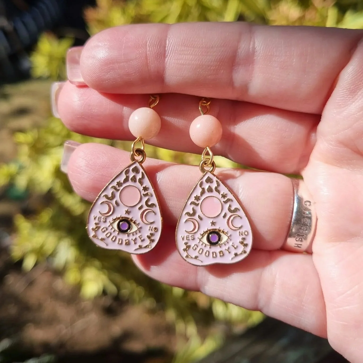 Pink Opal Pink Planchette Earrings - Gold