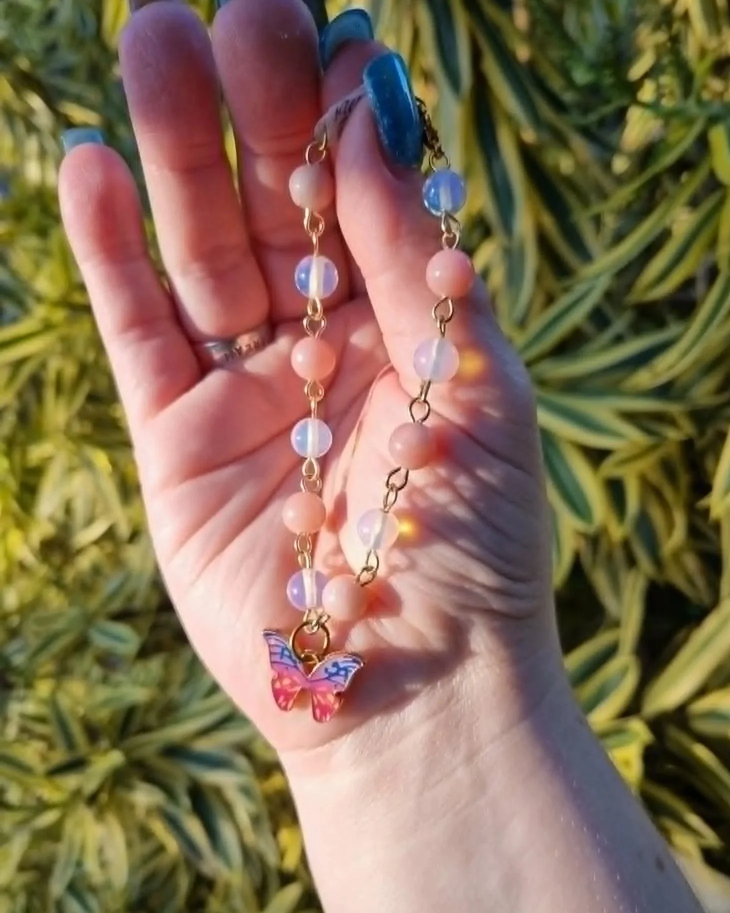 Opalite & Pink Opal Butterfly Bracelet - Gold
