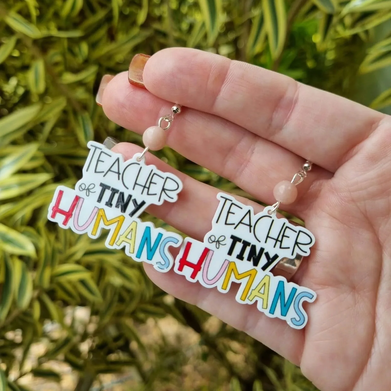 Pink Opal "Teacher of Tiny Humans" Earrings- Silver