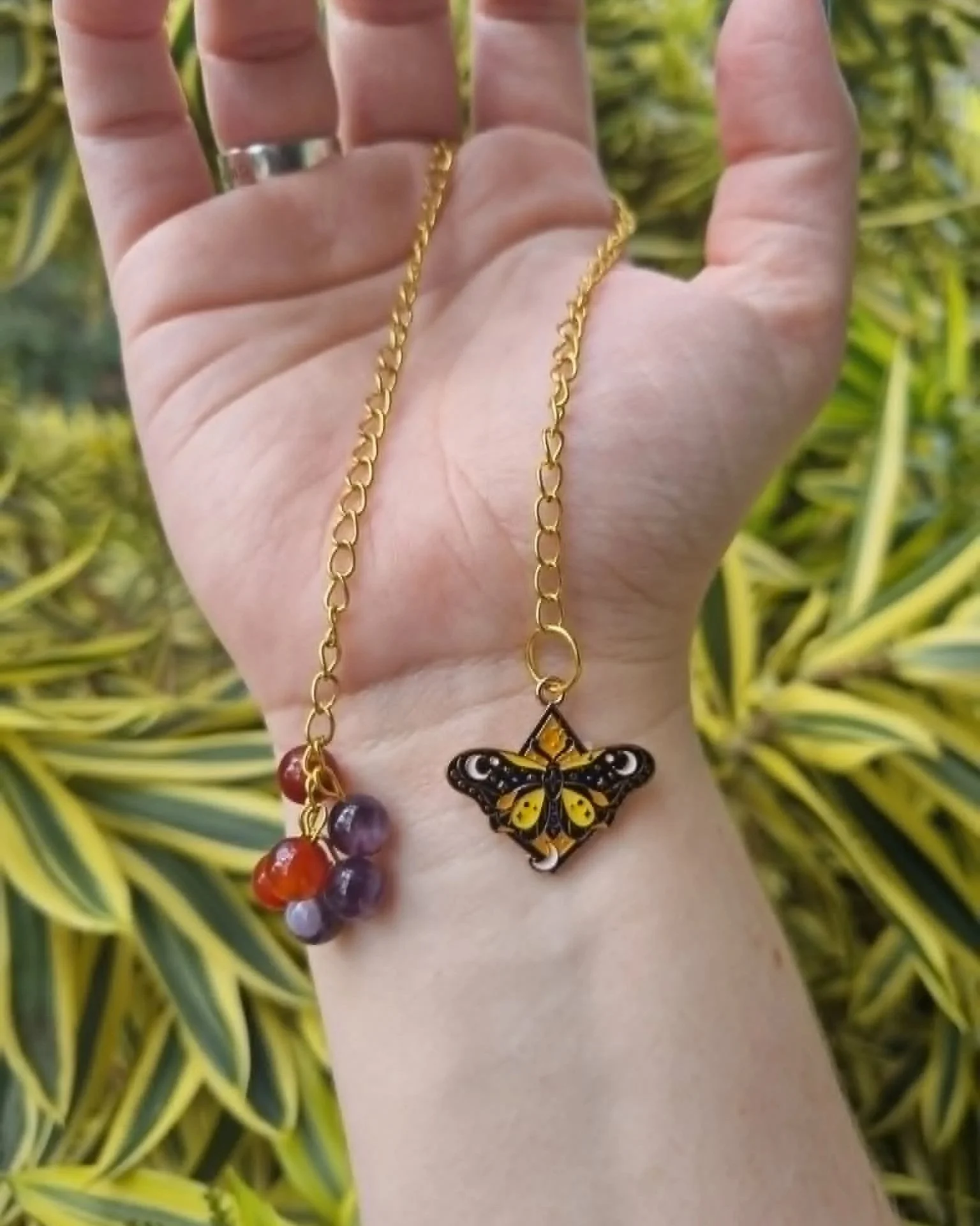 Carnelian & Amethyst Yellow Butterfly Bookmark - Gold