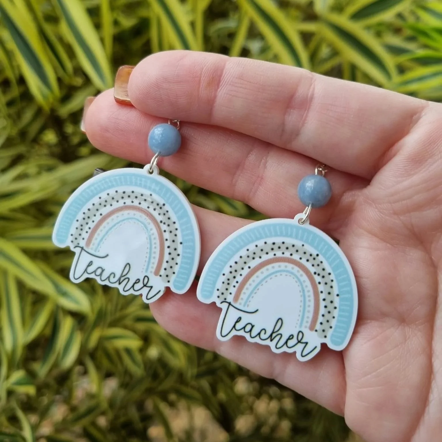 Angelite Teacher Rainbow Earrings- Silver