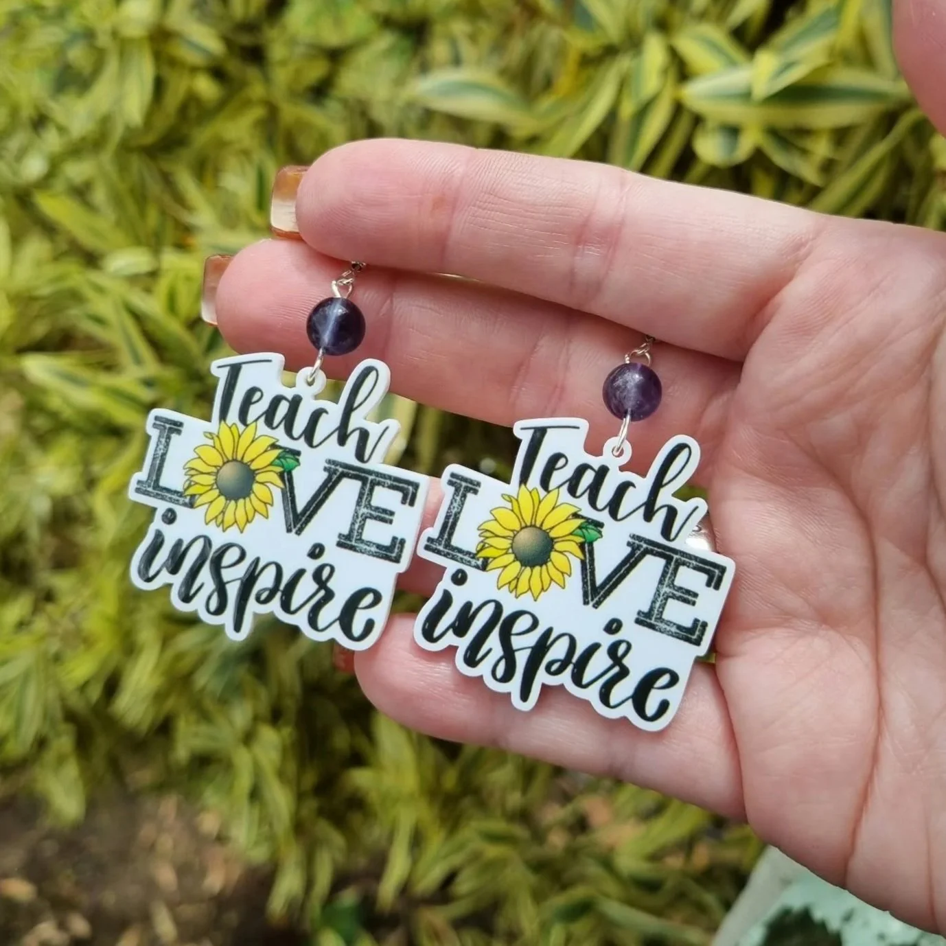 Fluorite "Teach, Love, Inspire" Earrings- Silver