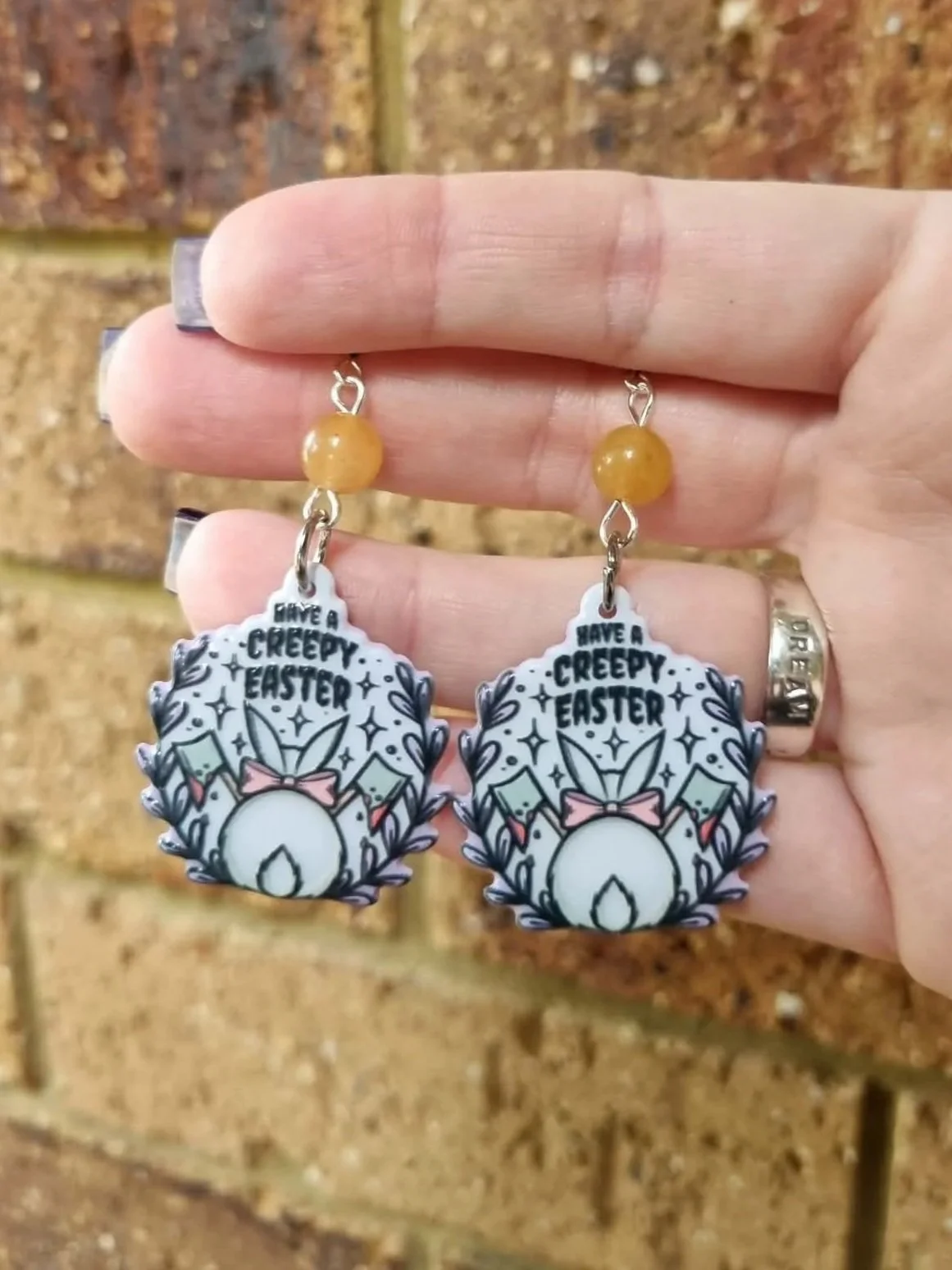 Peach Aventurine Creepy Easter Earrings