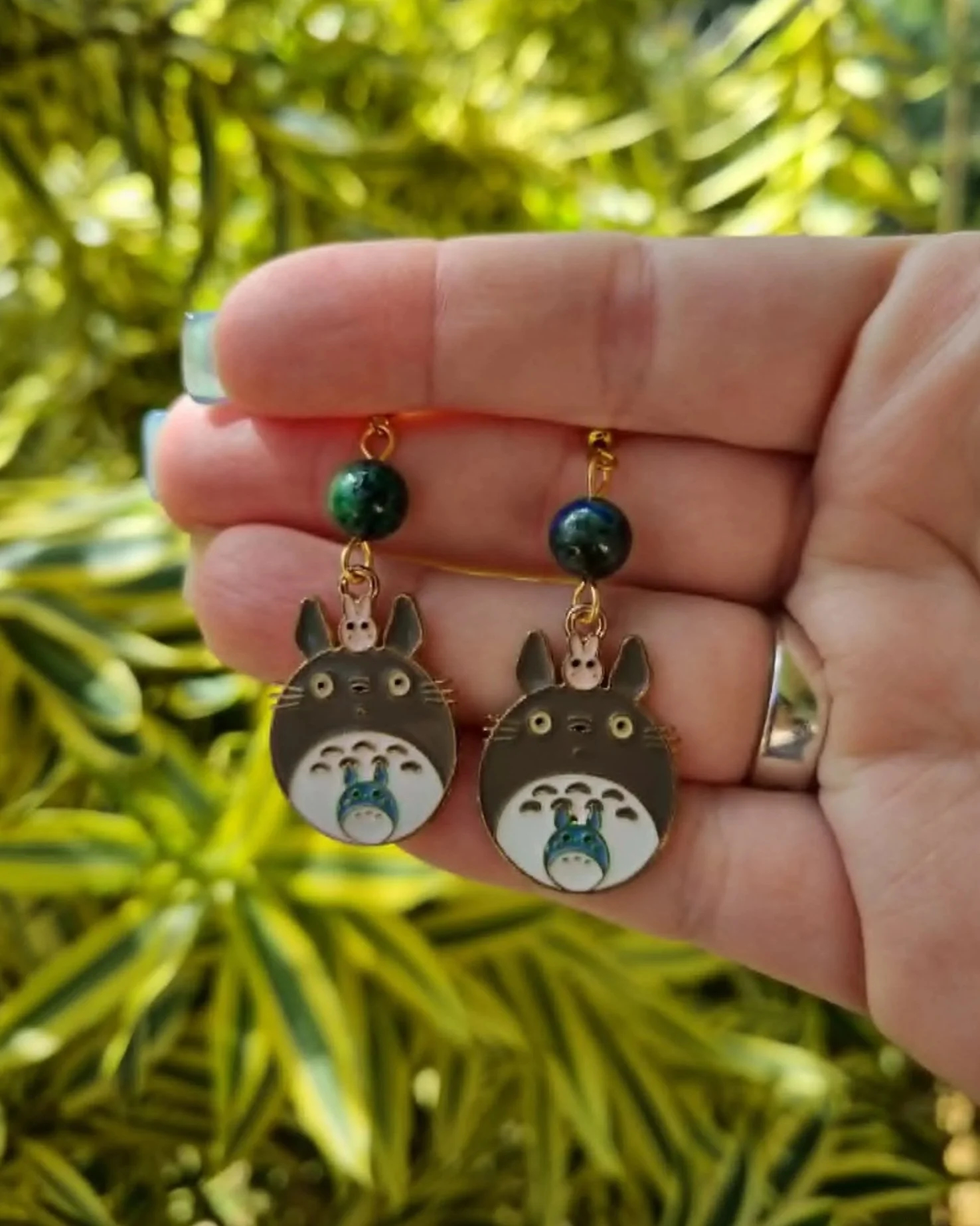 Chrysocolla Totoro Earrings - Gold