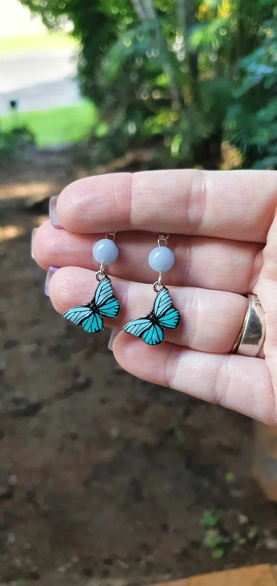 Angelite Butterfly Earrings - Silver