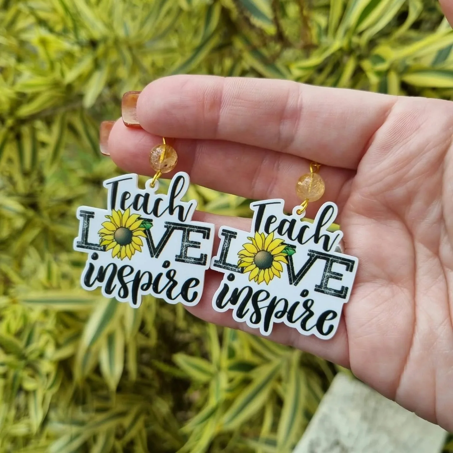 Citrine "Teach, Love, Inspire" Earrings- Gold