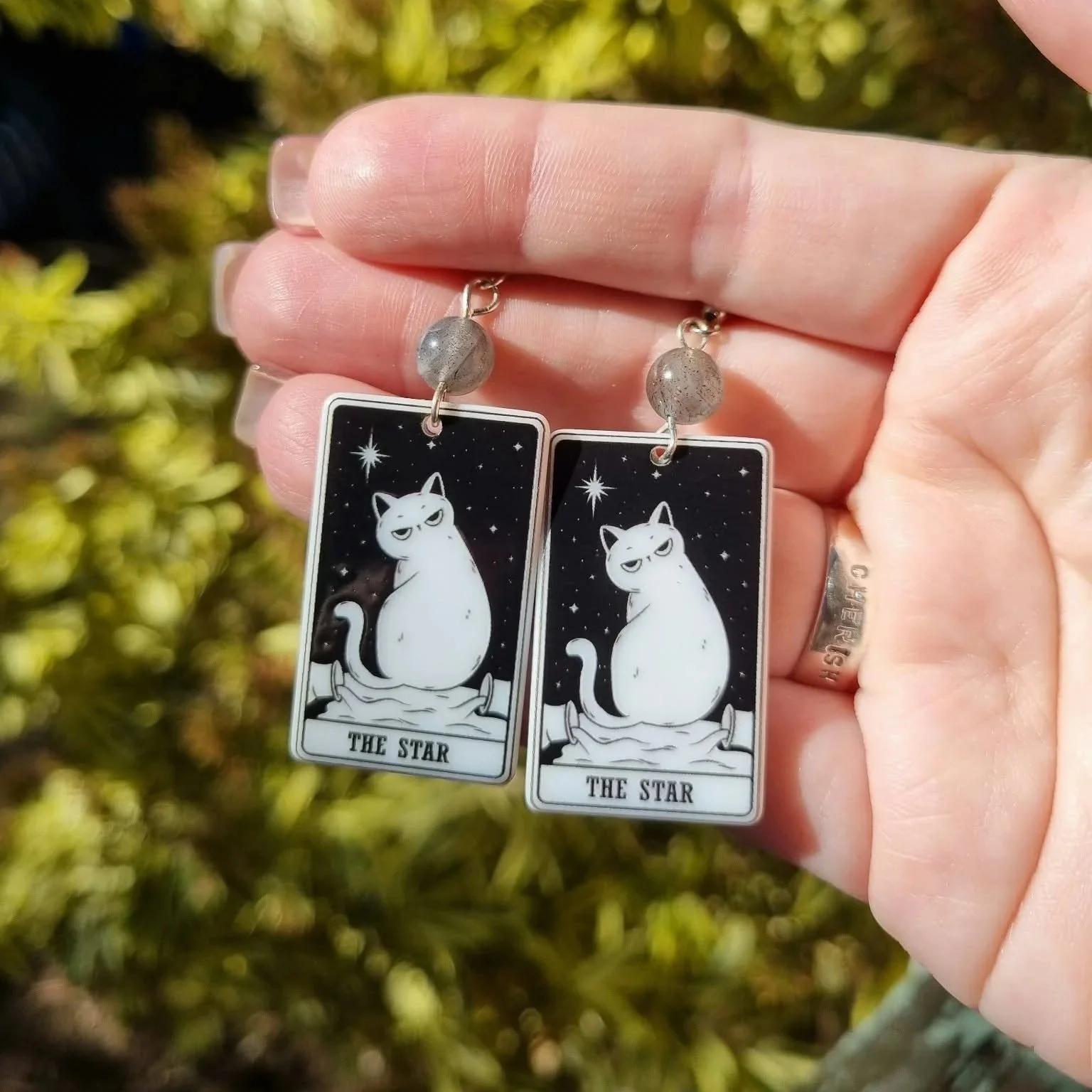 Labradorite The Star Cat Tarot Earrings - Silver