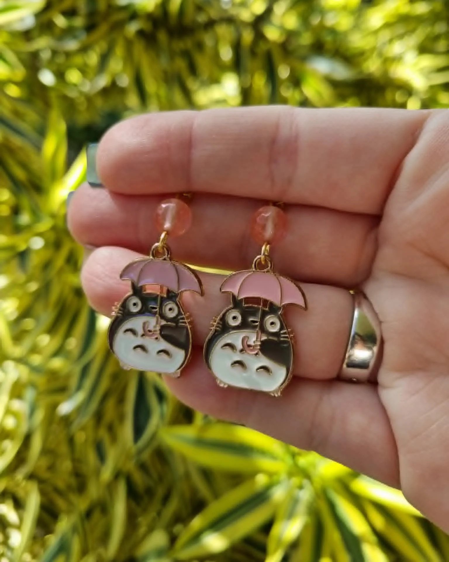 Faceted Cherry Quartz Totoro Earrings - Gold