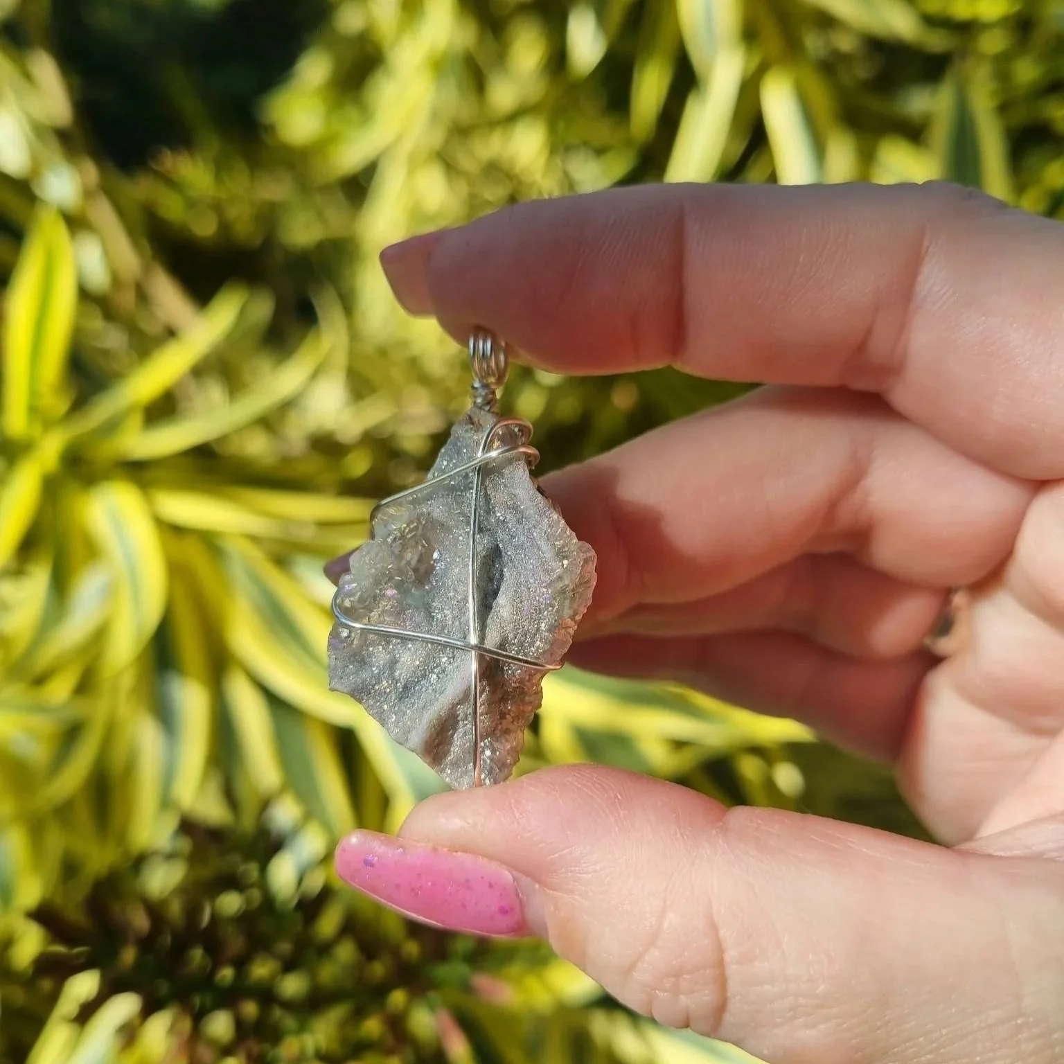 Aura Chalcedony Pendant - Silver