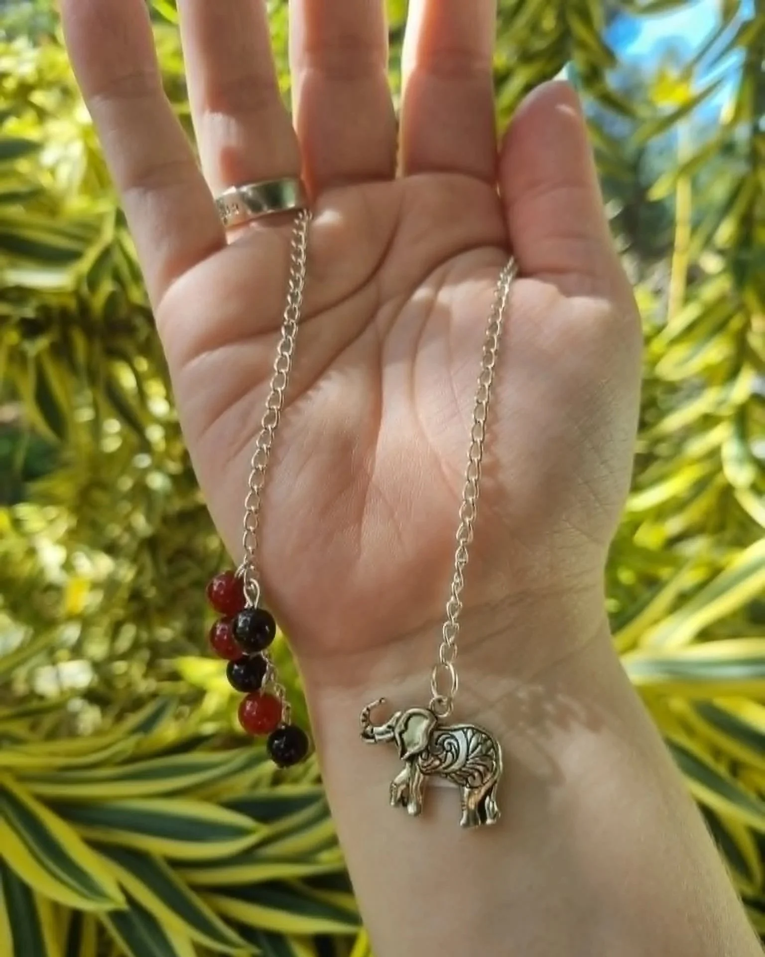 Carnelian & Garnet Elephant Chain Bookmark - Silver