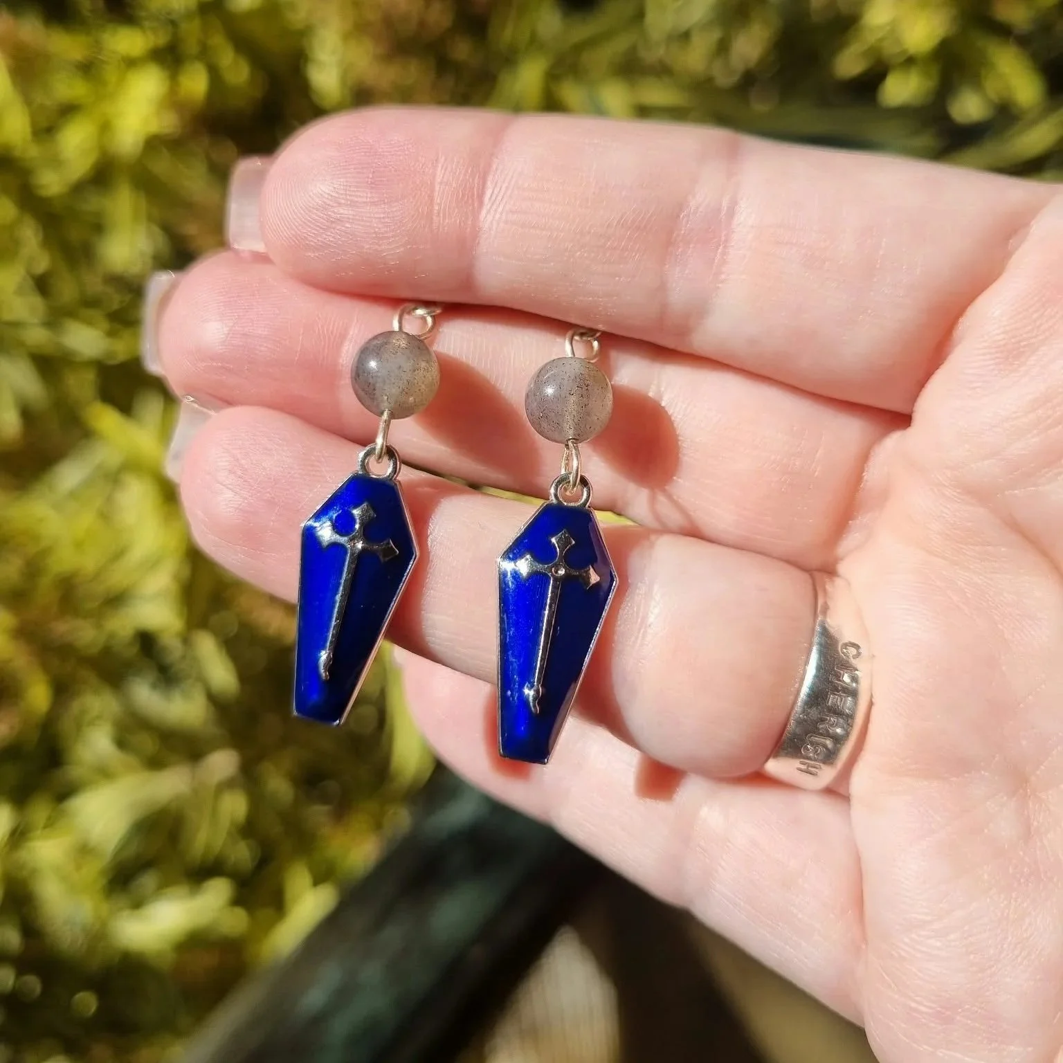 Labradorite Blue Coffin Earrings - Silver