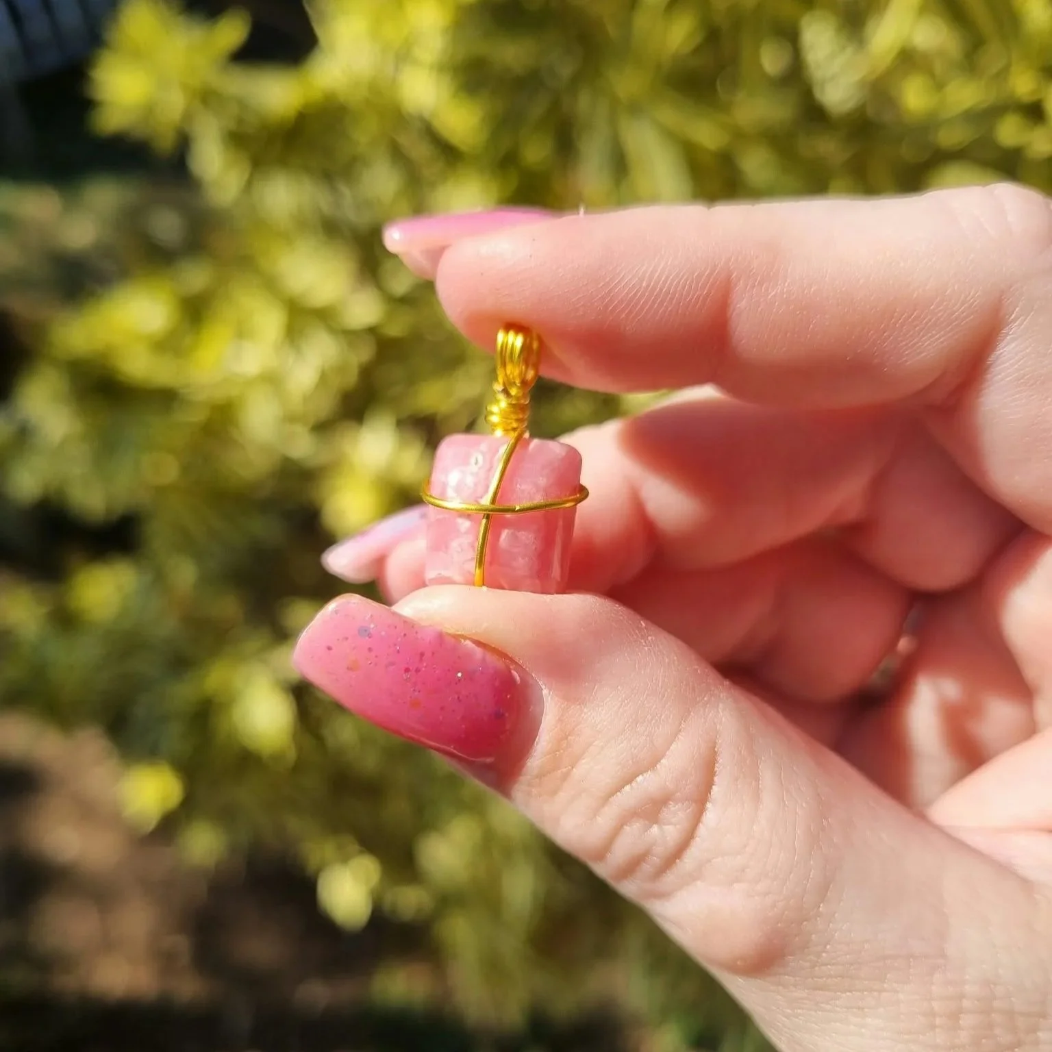 Square Rhodochrosite Pendant - Gold