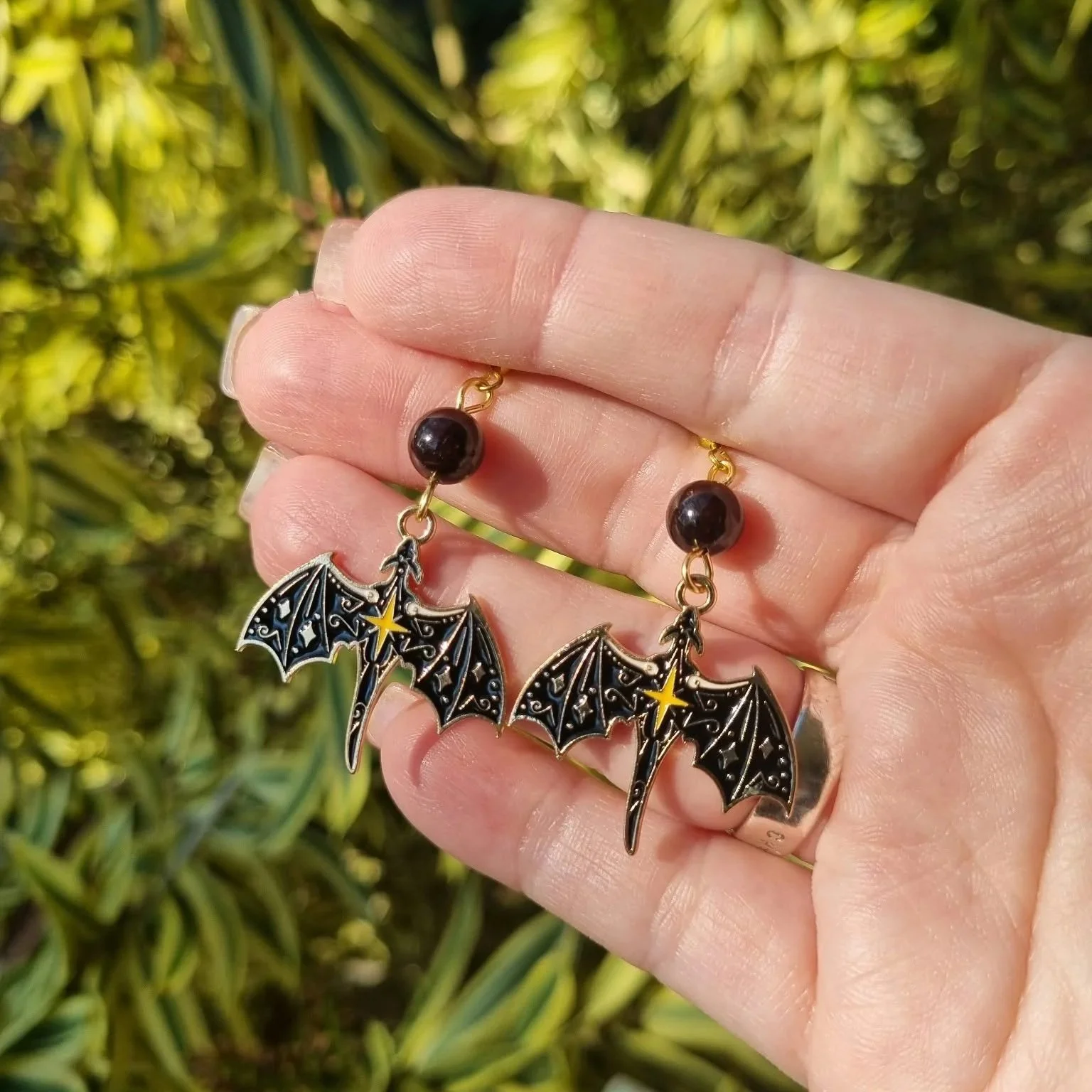 Garnet Dragon Earrings - Gold