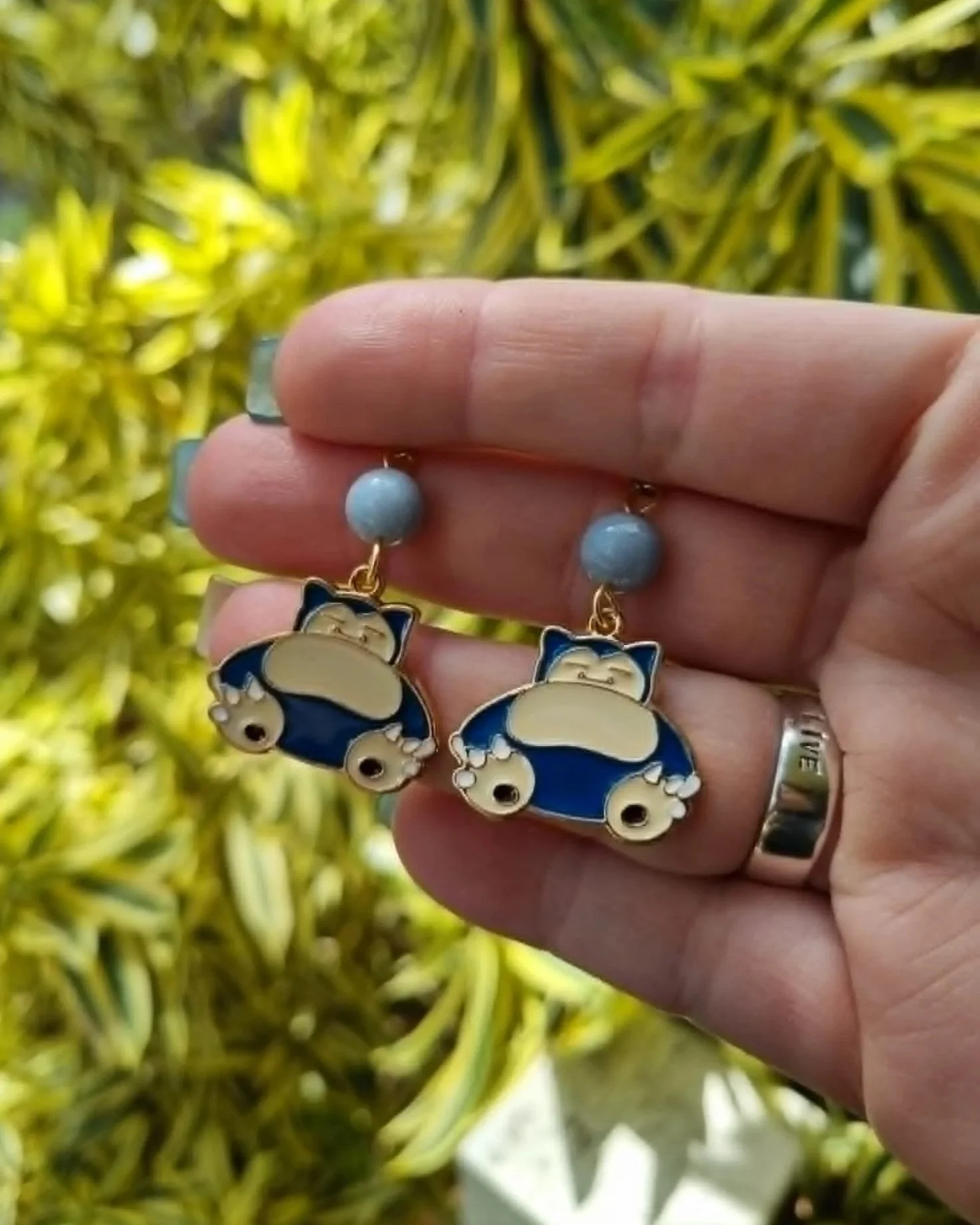 Angelite Snorlax Earrings - Gold