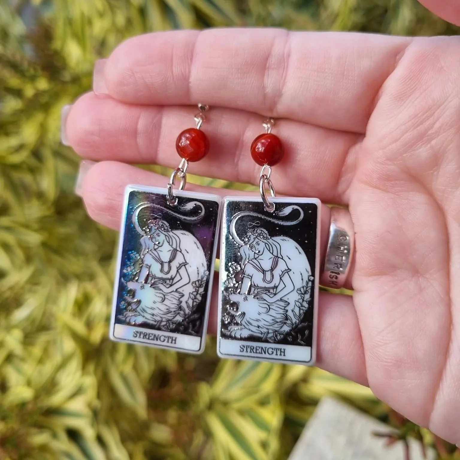Carnelian Strength Tarot Earrings - Silver