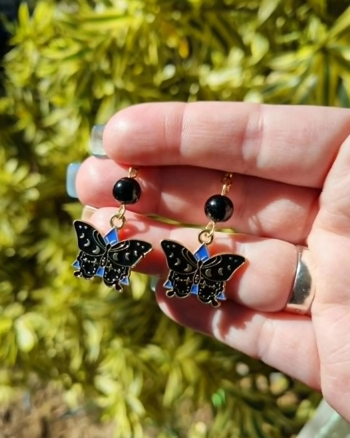 Black Tourmaline Butterfly Earrings - Gold
