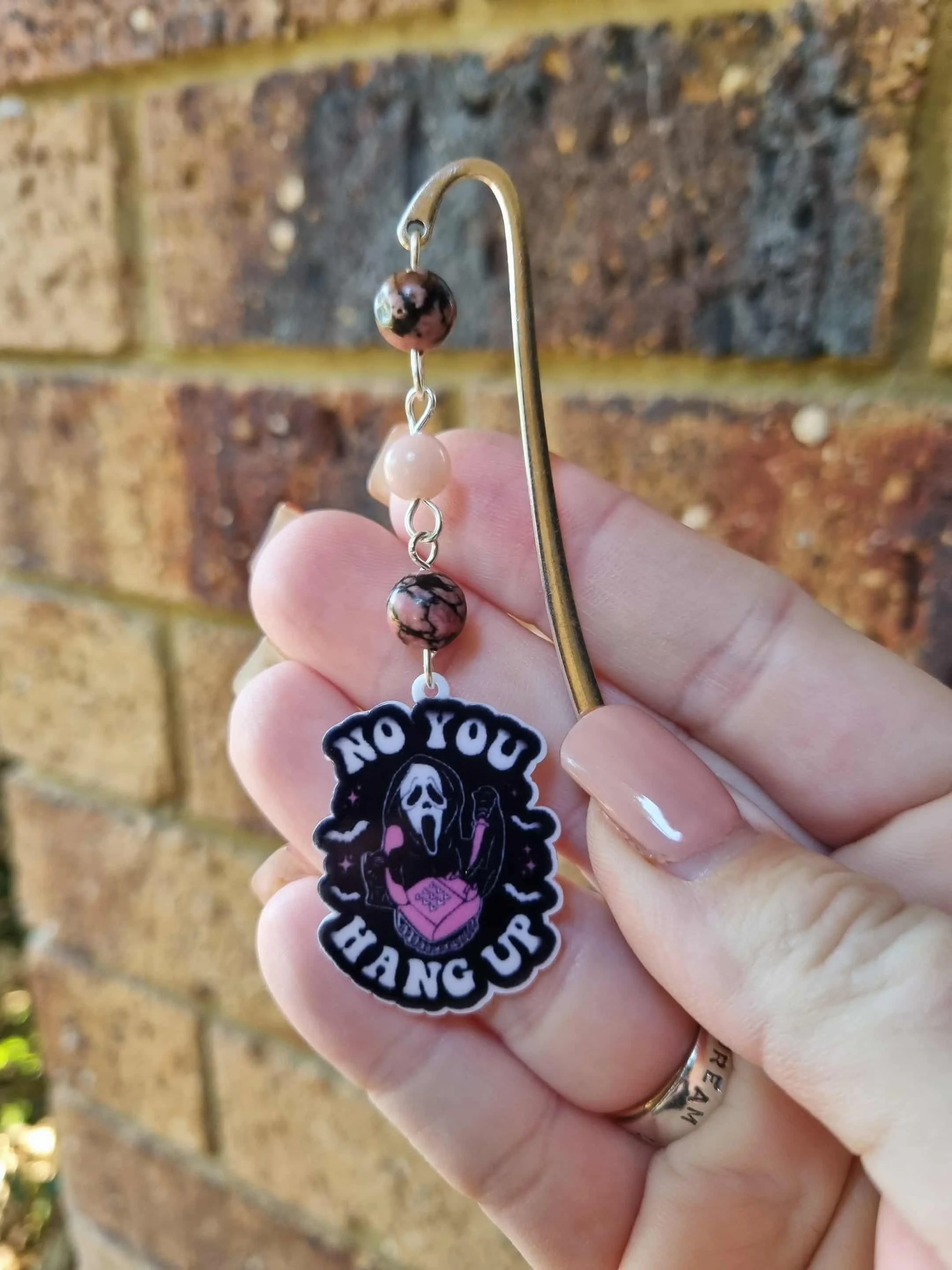 Rhodonite & Pink Opal Ghost Face Bookmark - Silver