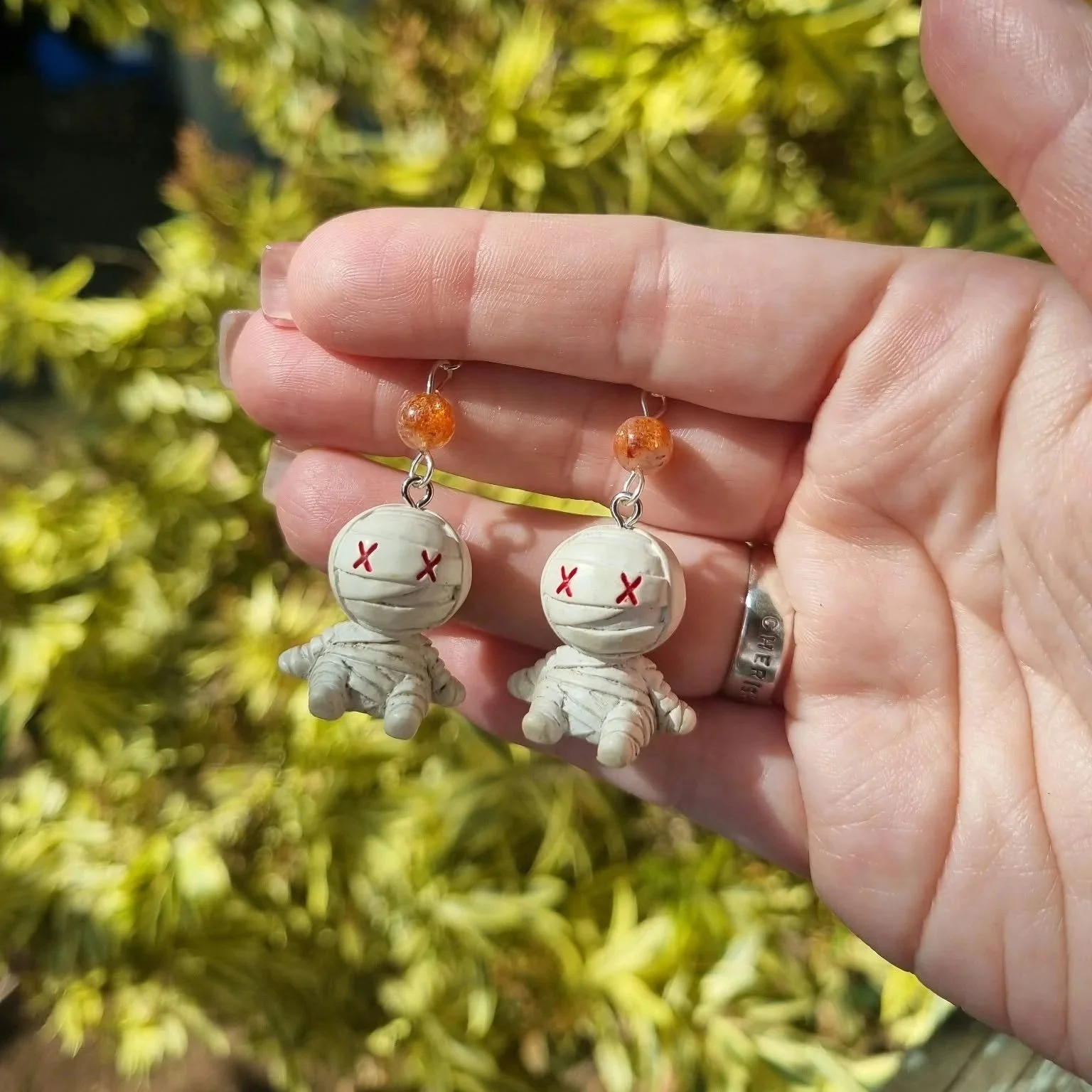 Sunstone Mummy Earrings - Silver