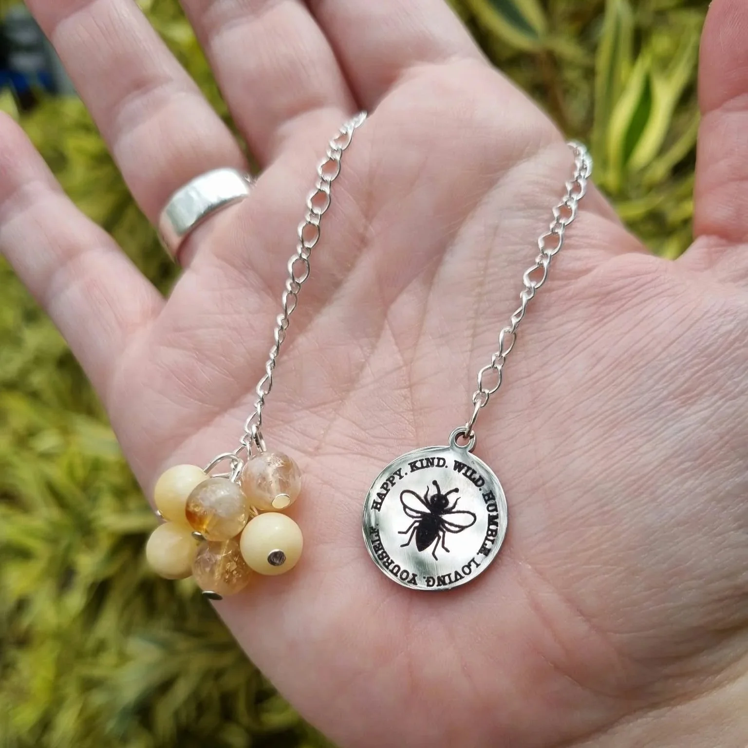 Orange Calcite & Citrine Bee Chain Bookmark- Silver