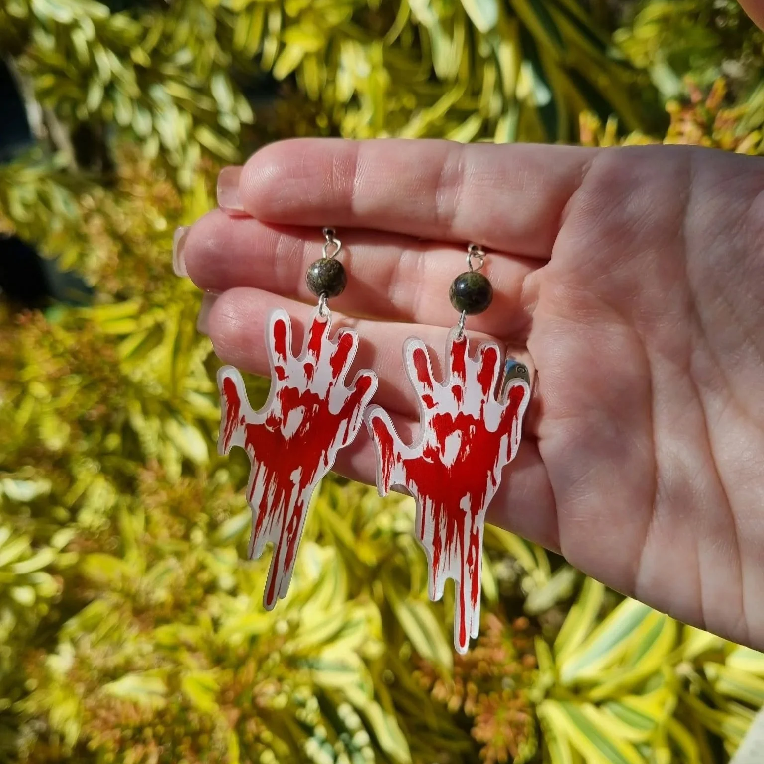 Dragons Blood Bloody Hand Earrings - Silver
