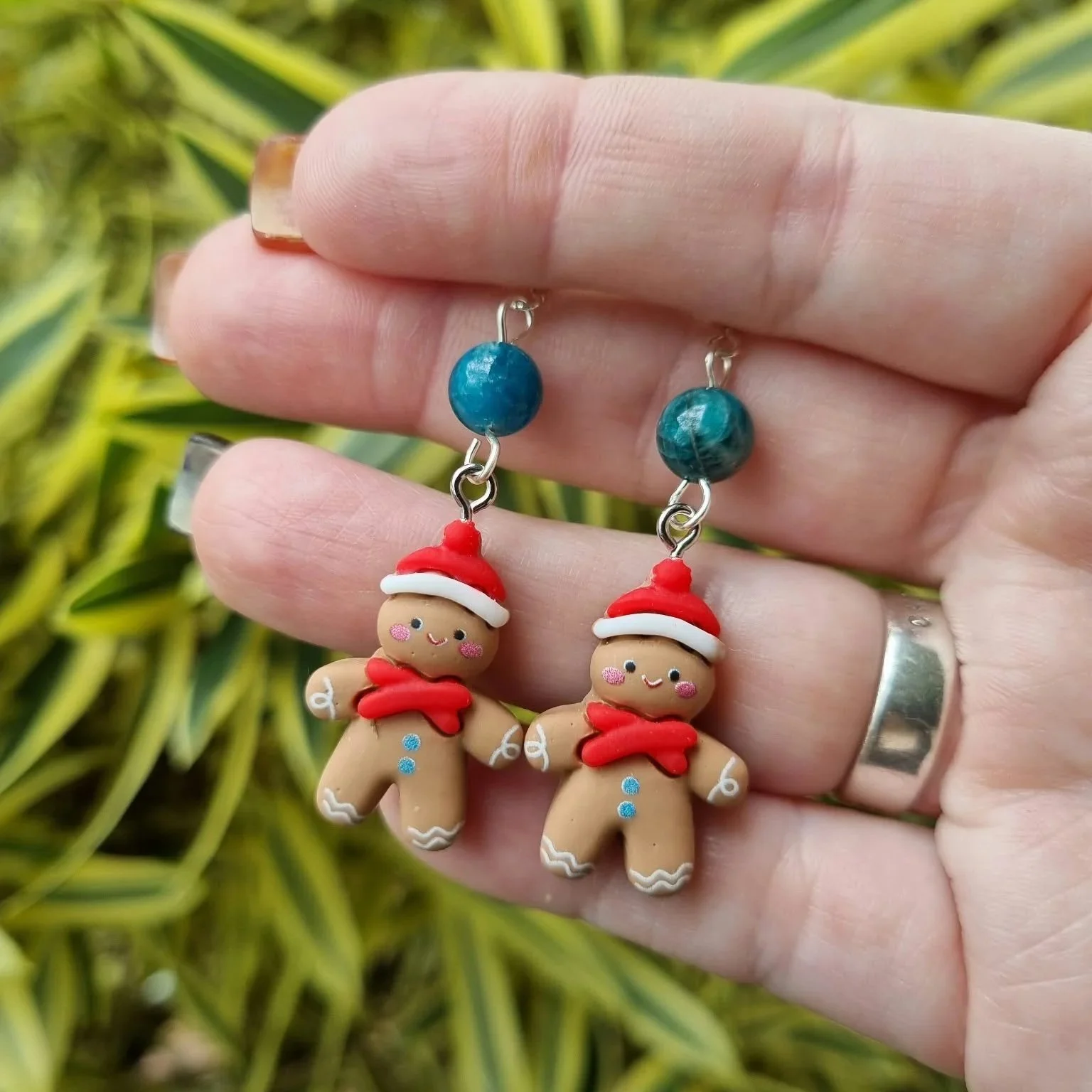 Blue Apatite Gingerbread Man Earrings- Silver