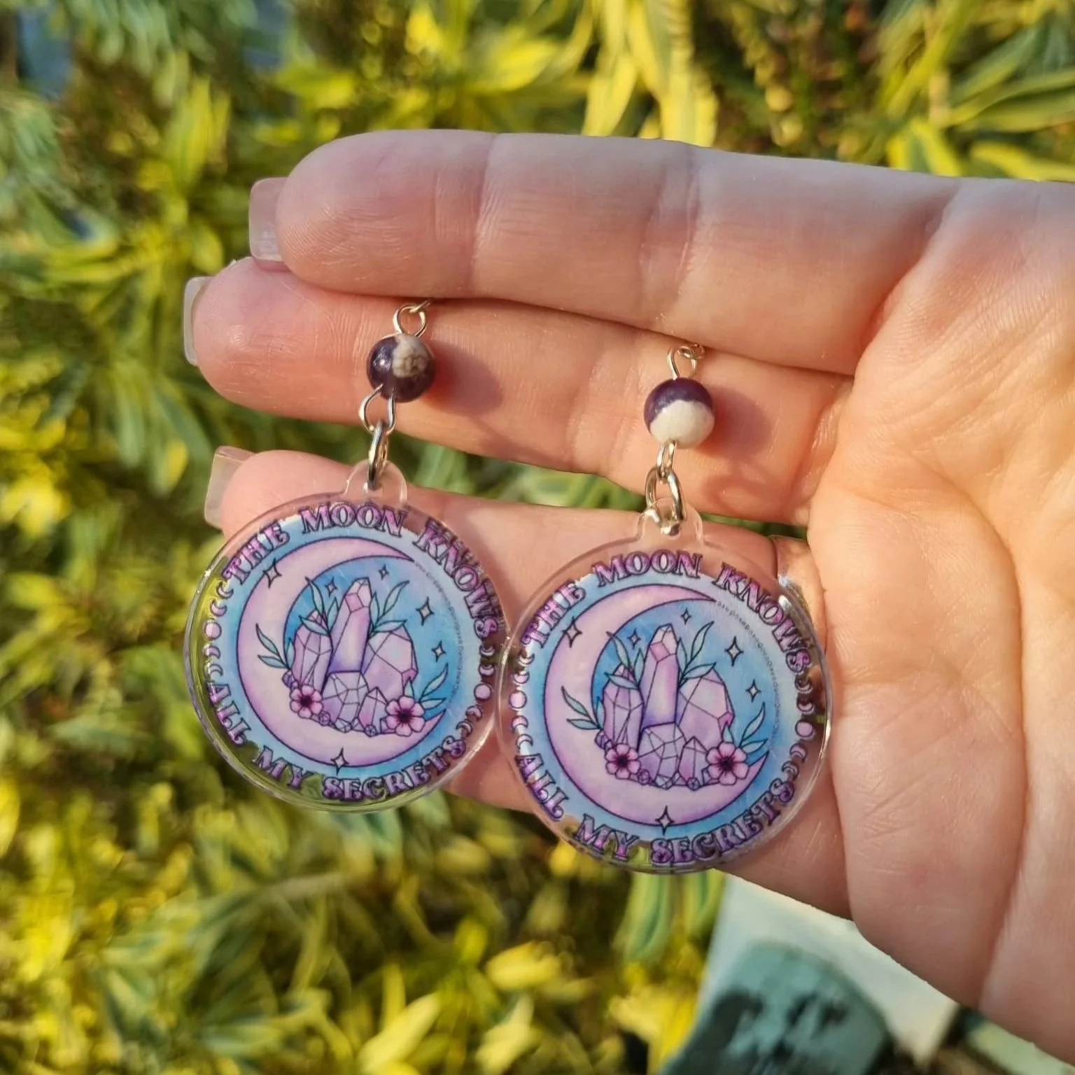 Chervon Amethyst Crystal Earrings - Silver