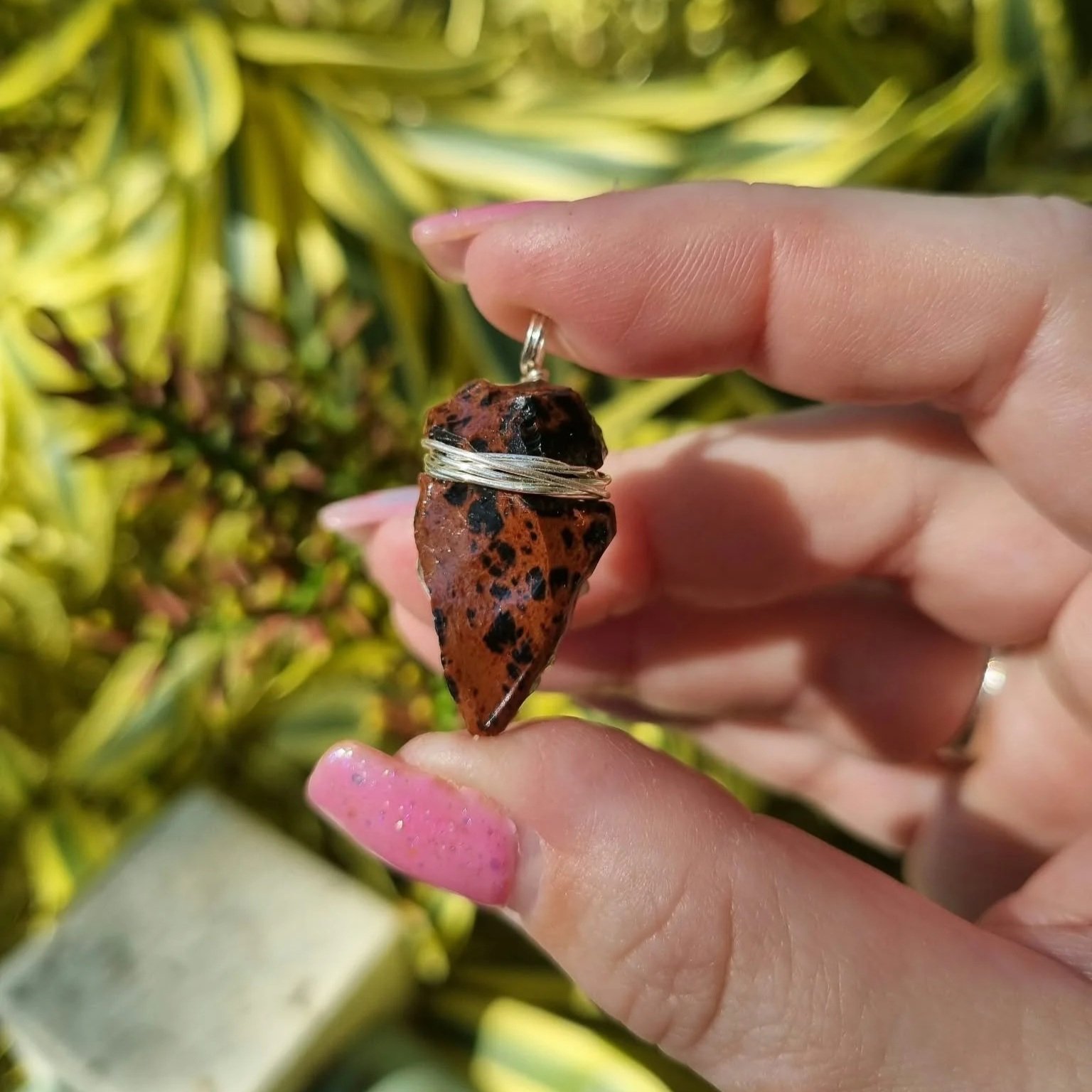 Mahogany Obsidian Arrow Head Carving Pendant - Silver