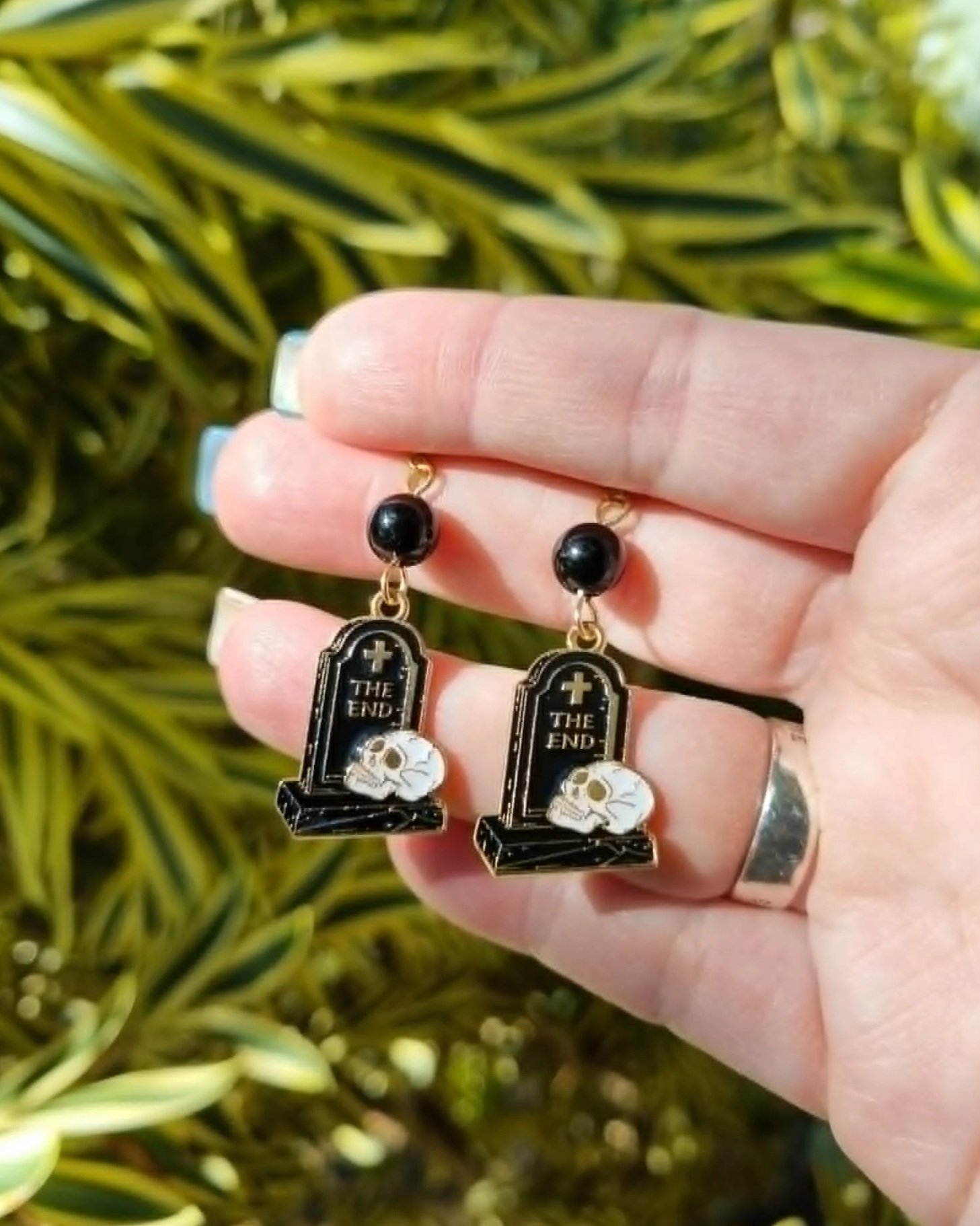 Black Tourmaline Tombstone Earrings - Gold