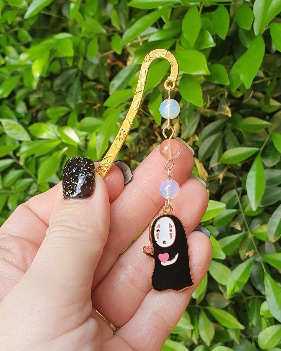 Opalite & Cherry Quartz No Face Bookmark - Gold